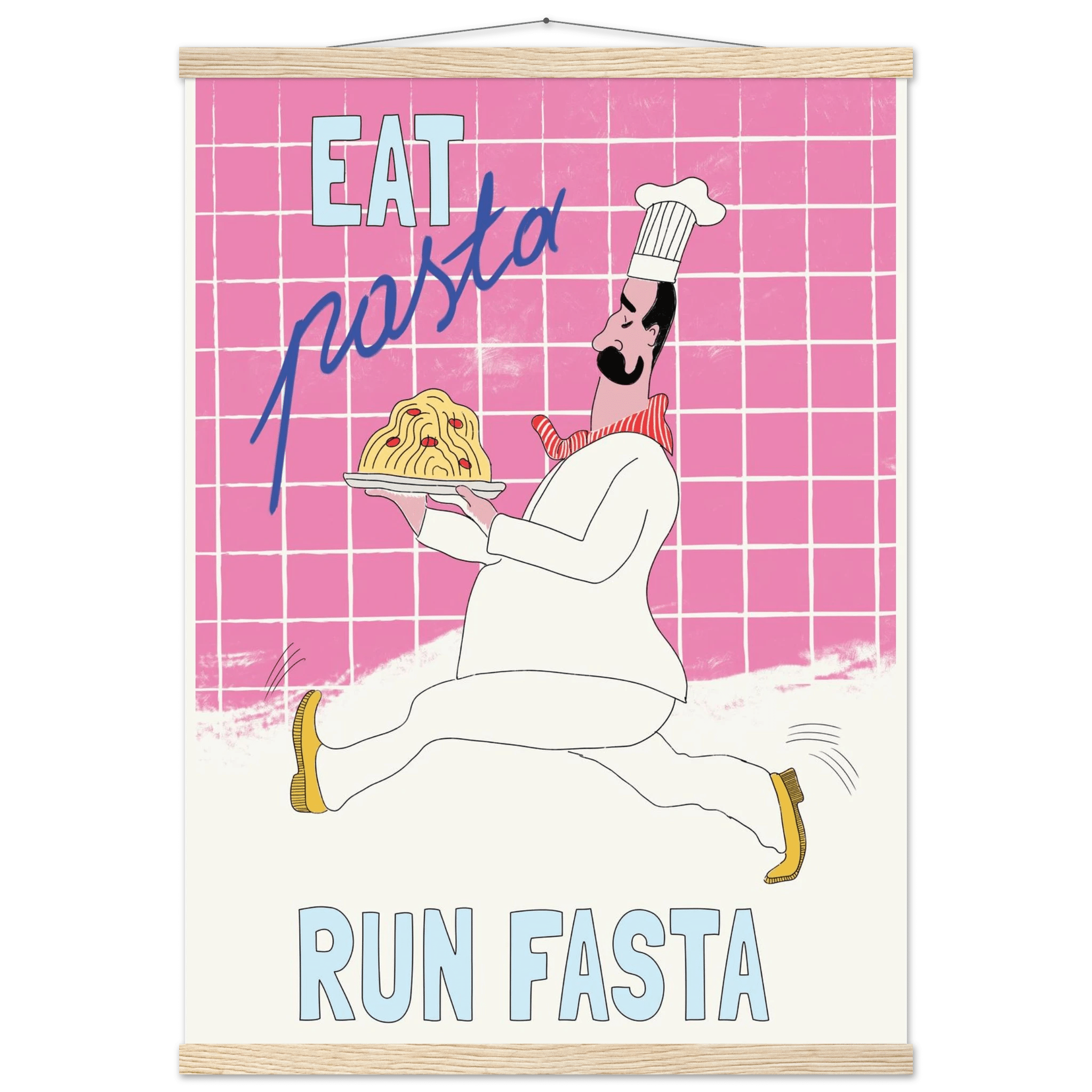 Eat Pasta Run Fasta Poster – Playful Kitchen Wall Art Print (Pink Edition) - Evergreen Posters