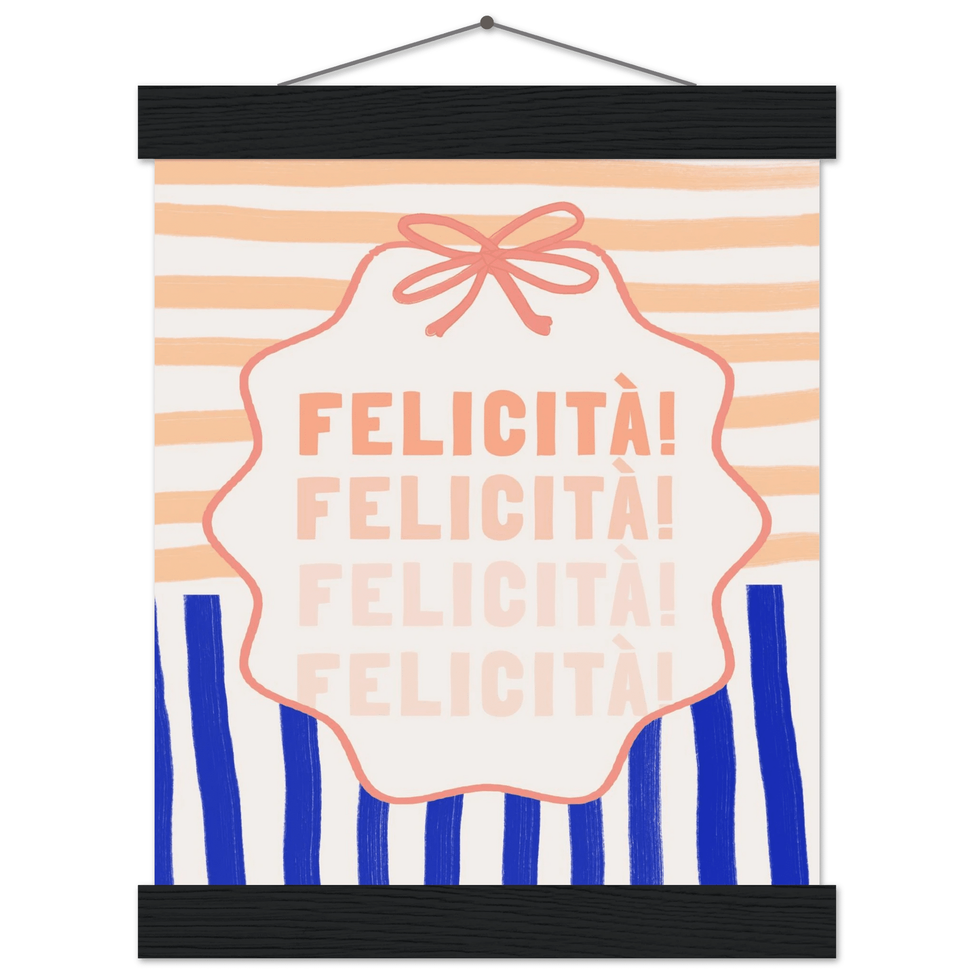 Felicità Italian Happiness Quote Print | Coquette Stripe Wall Art - Evergreen Posters