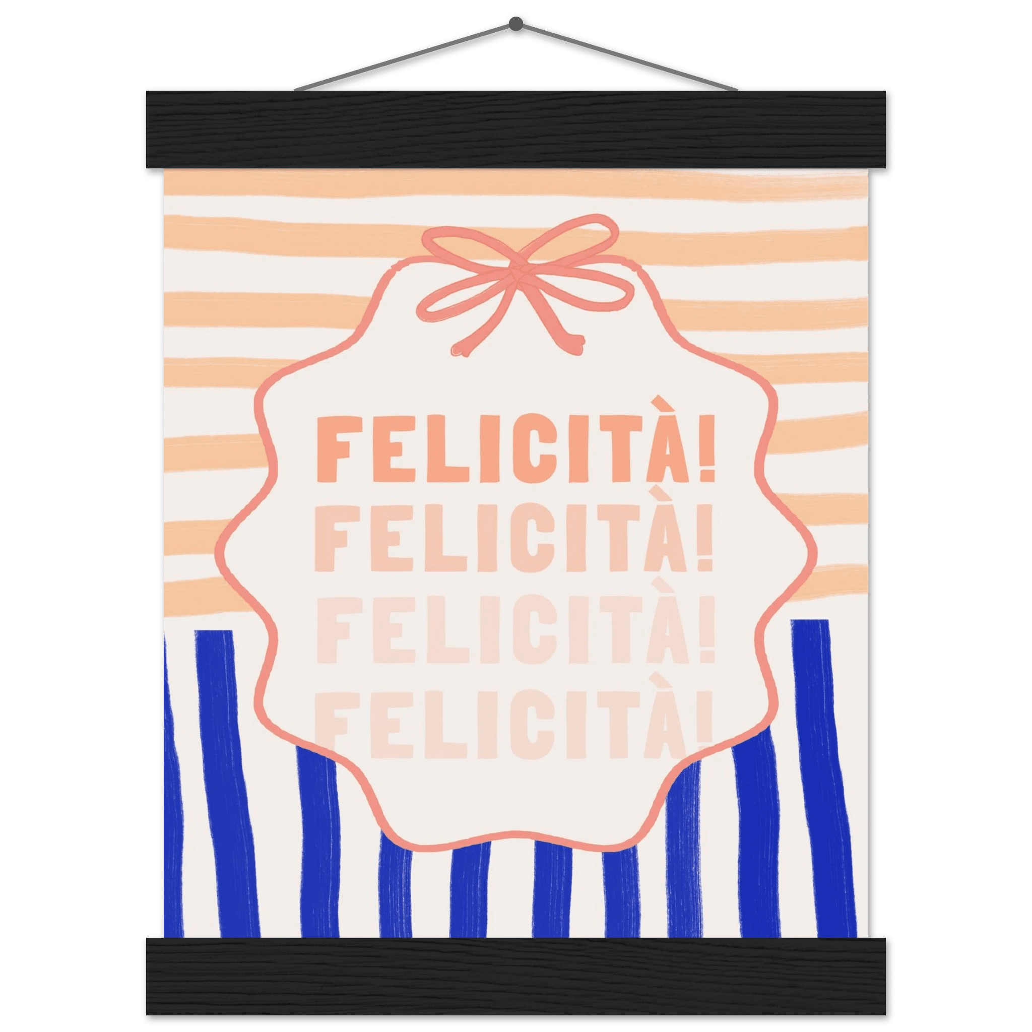 Felicità Italian Happiness Quote Print | Coquette Stripe Wall Art - Evergreen Posters