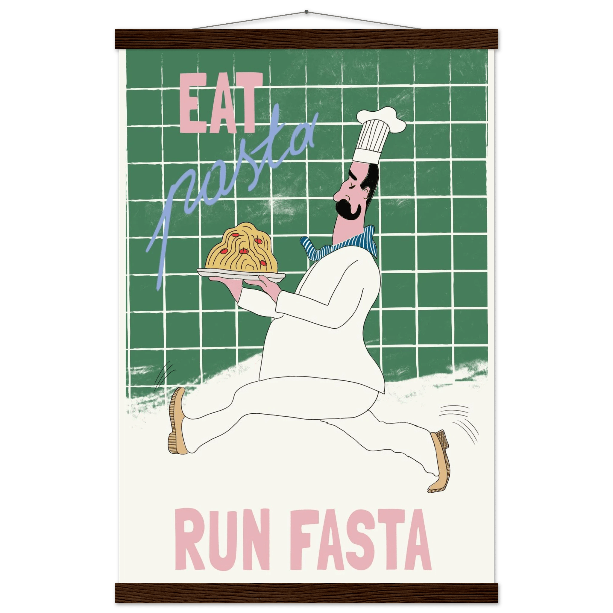 Eat Pasta Run Fasta Poster – Playful Kitchen Wall Art Print (Green Edition) - Evergreen Posters