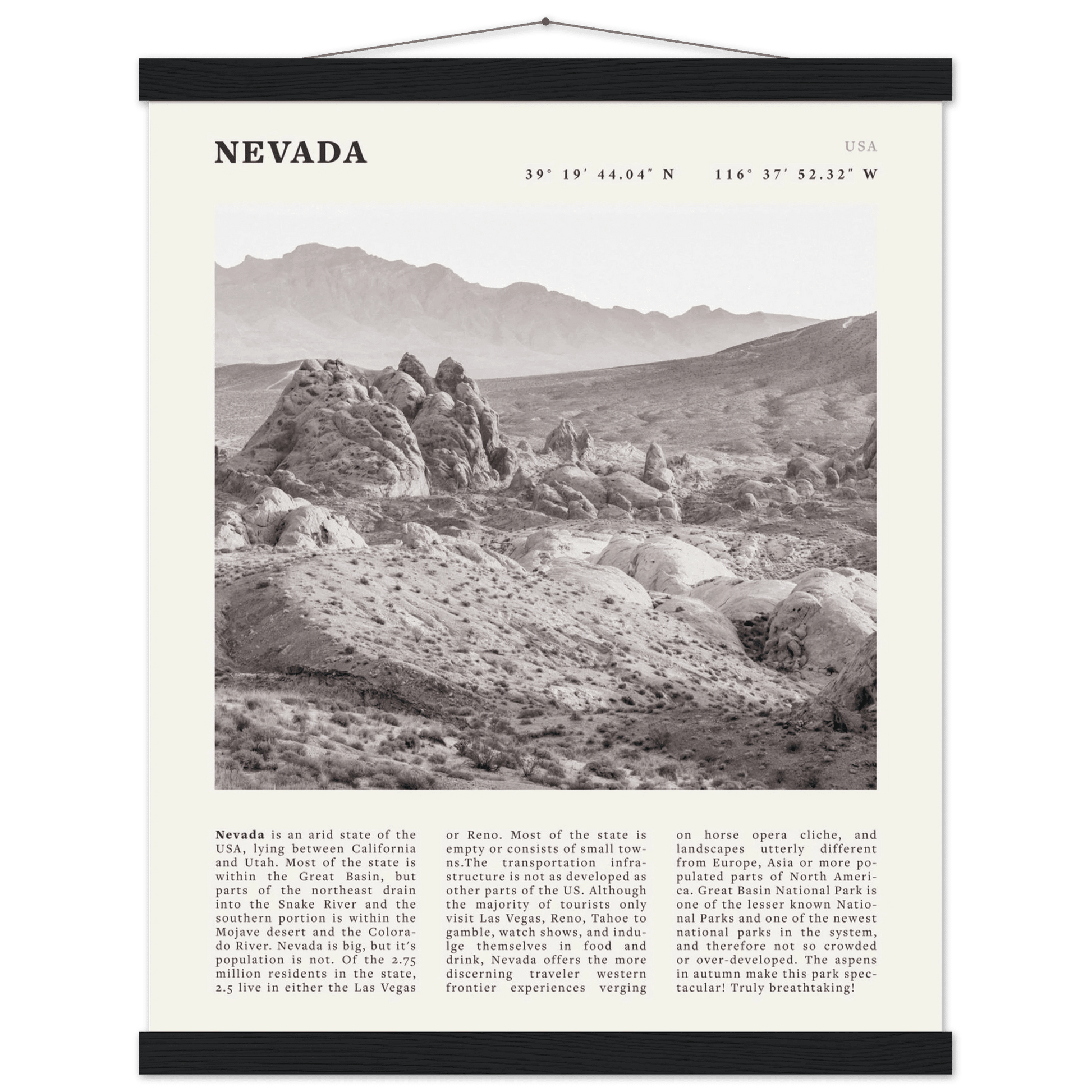 Nevada Poster | Black & White Desert Landscape Wall Art | USA Travel Print Decor - Evergreen Posters