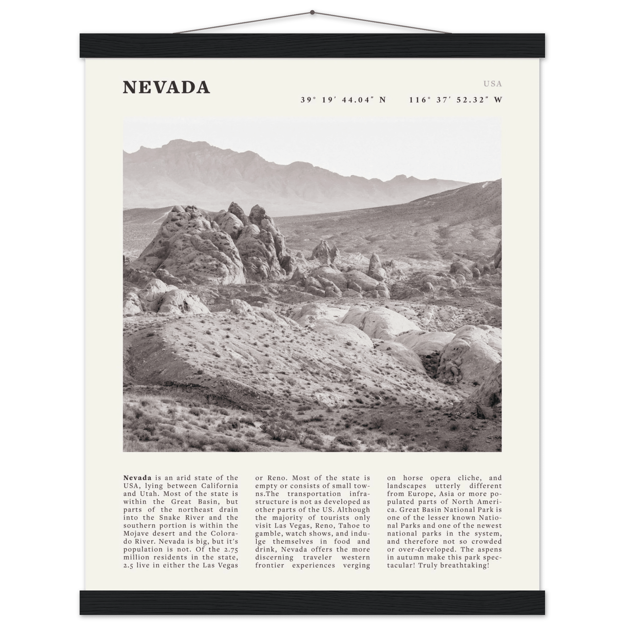 Nevada Poster | Black & White Desert Landscape Wall Art | USA Travel Print Decor - Evergreen Posters