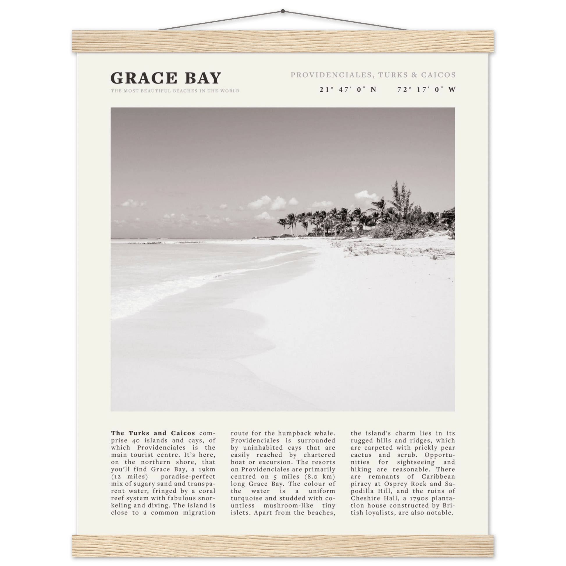 Grace Bay Poster | Black & White Turks & Caicos Wall Art | Caribbean Beach Print - Evergreen Posters