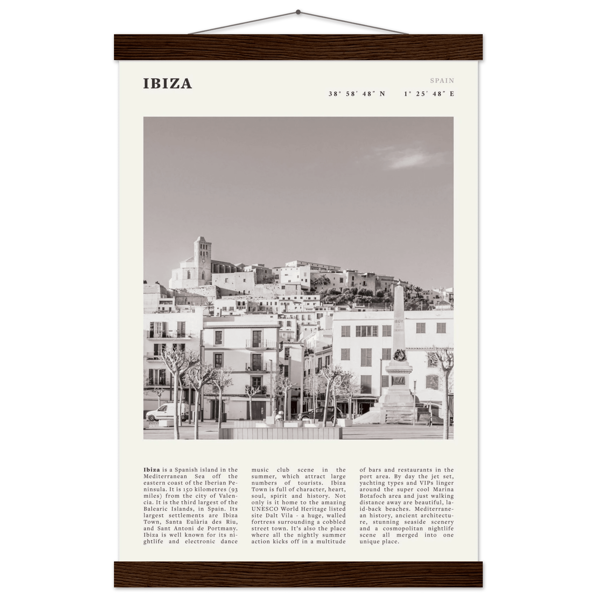 Ibiza Poster | Black & White Spanish Island Wall Art | Spain Travel Print - Evergreen Posters