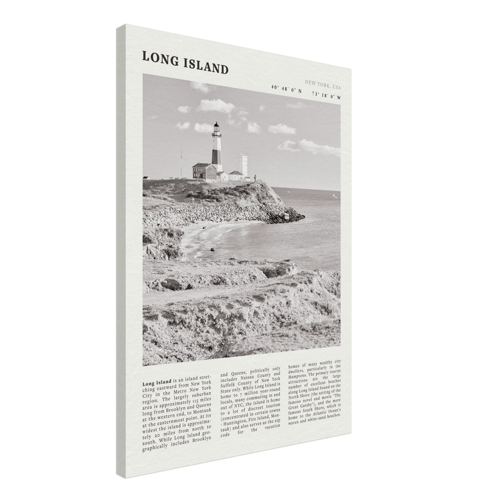 Long Island Poster | Black & White Montauk Lighthouse Wall Art | New York Print - Evergreen Posters