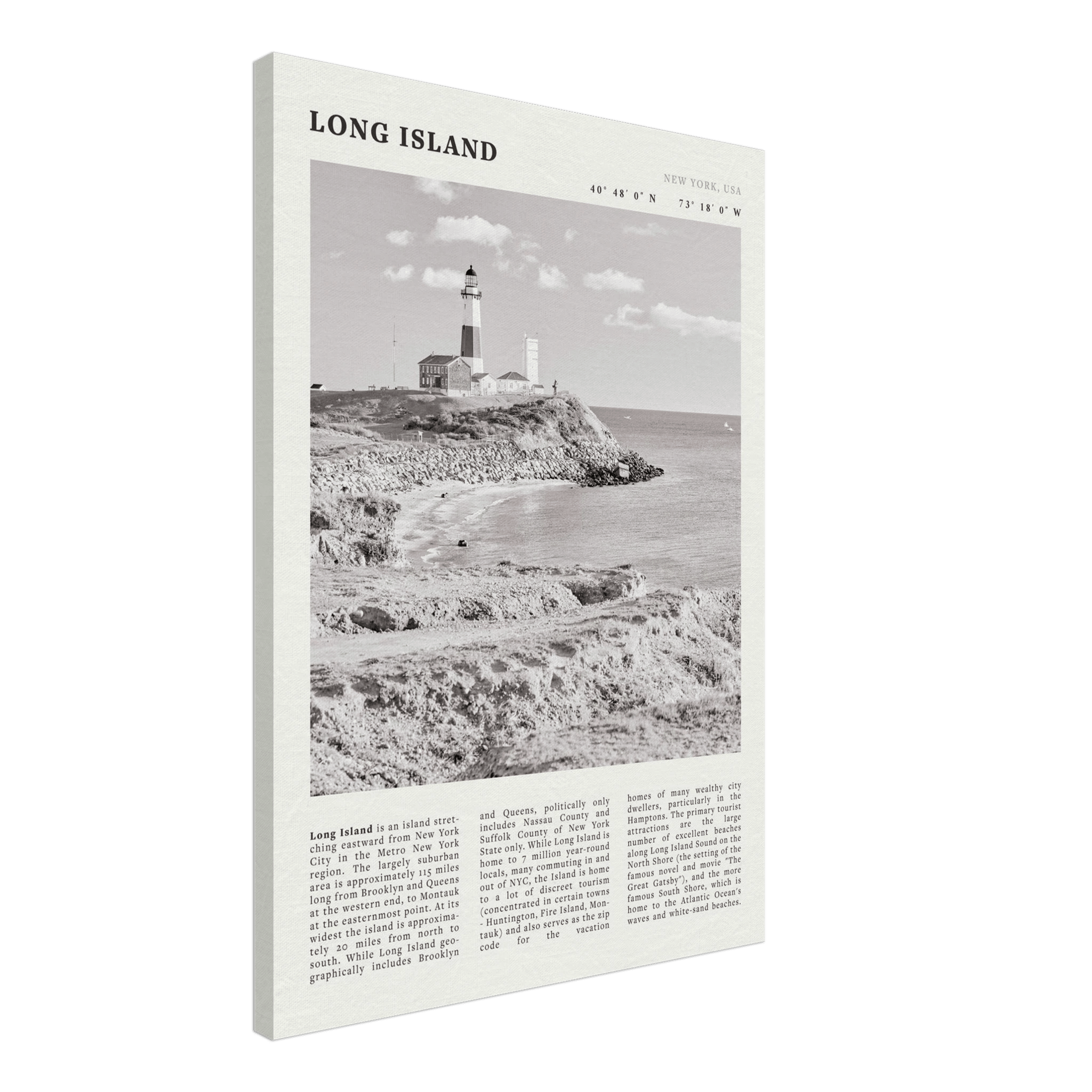 Long Island Poster | Black & White Montauk Lighthouse Wall Art | New York Print - Evergreen Posters