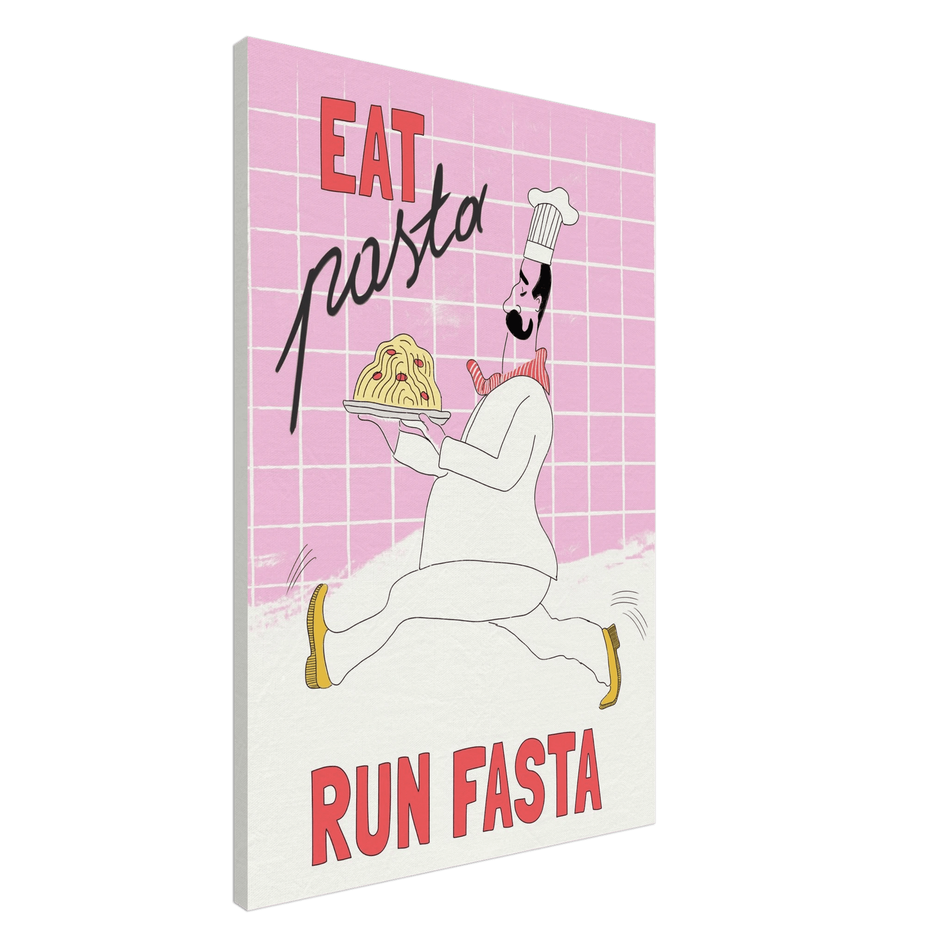 Eat Pasta Run Fasta Poster – Playful Kitchen Wall Art Print (Light Pink) - Evergreen Posters