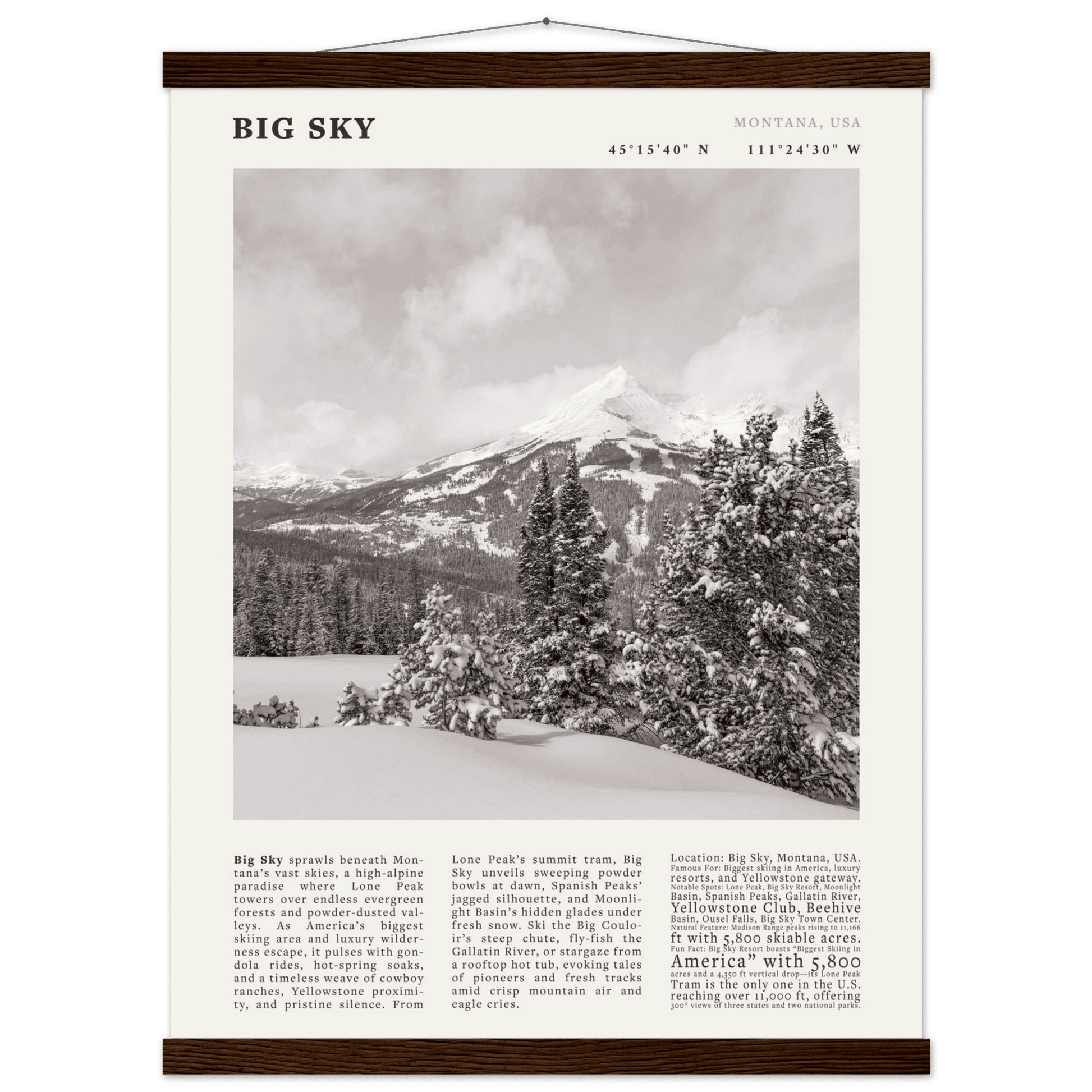 Big Sky Montana Poster Black and White – Vintage Lone Peak Ski Resort Print (Digital & Printed Options) - Evergreen Posters