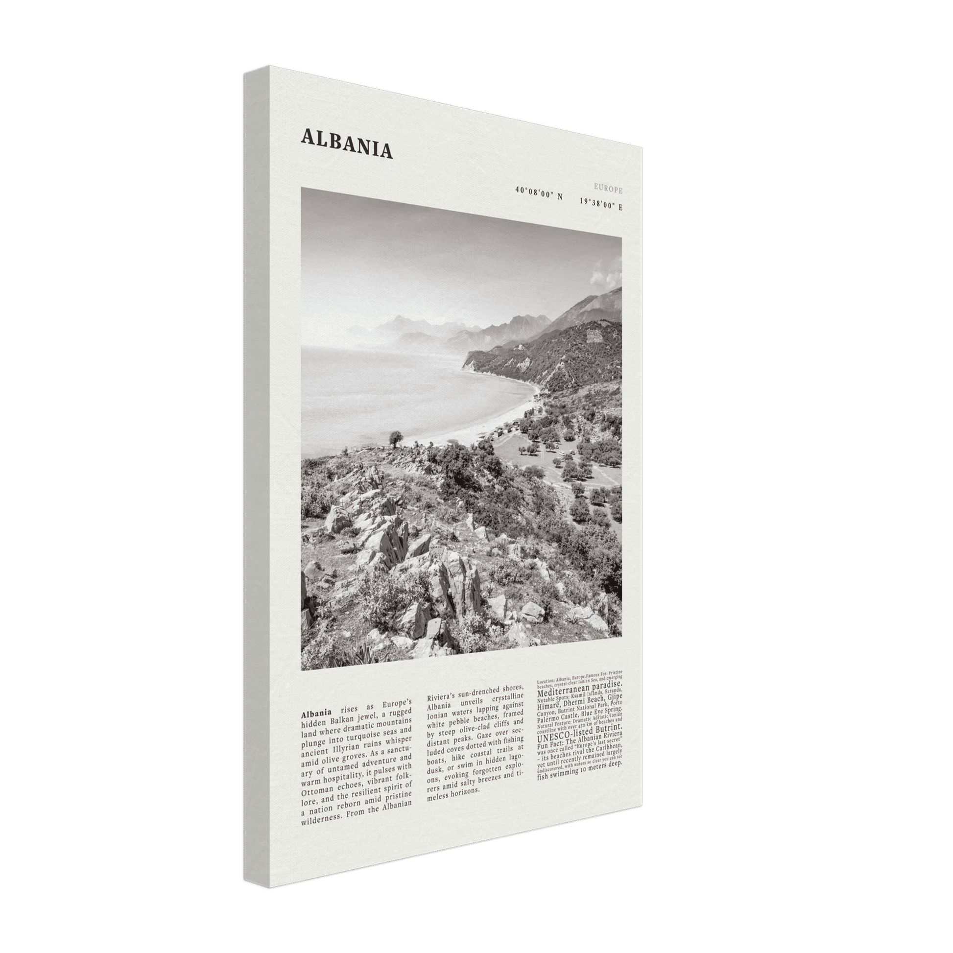 Albania Poster Black and White – Vintage Albanian Riviera Travel Print (Digital & Printed Options) - Evergreen Posters