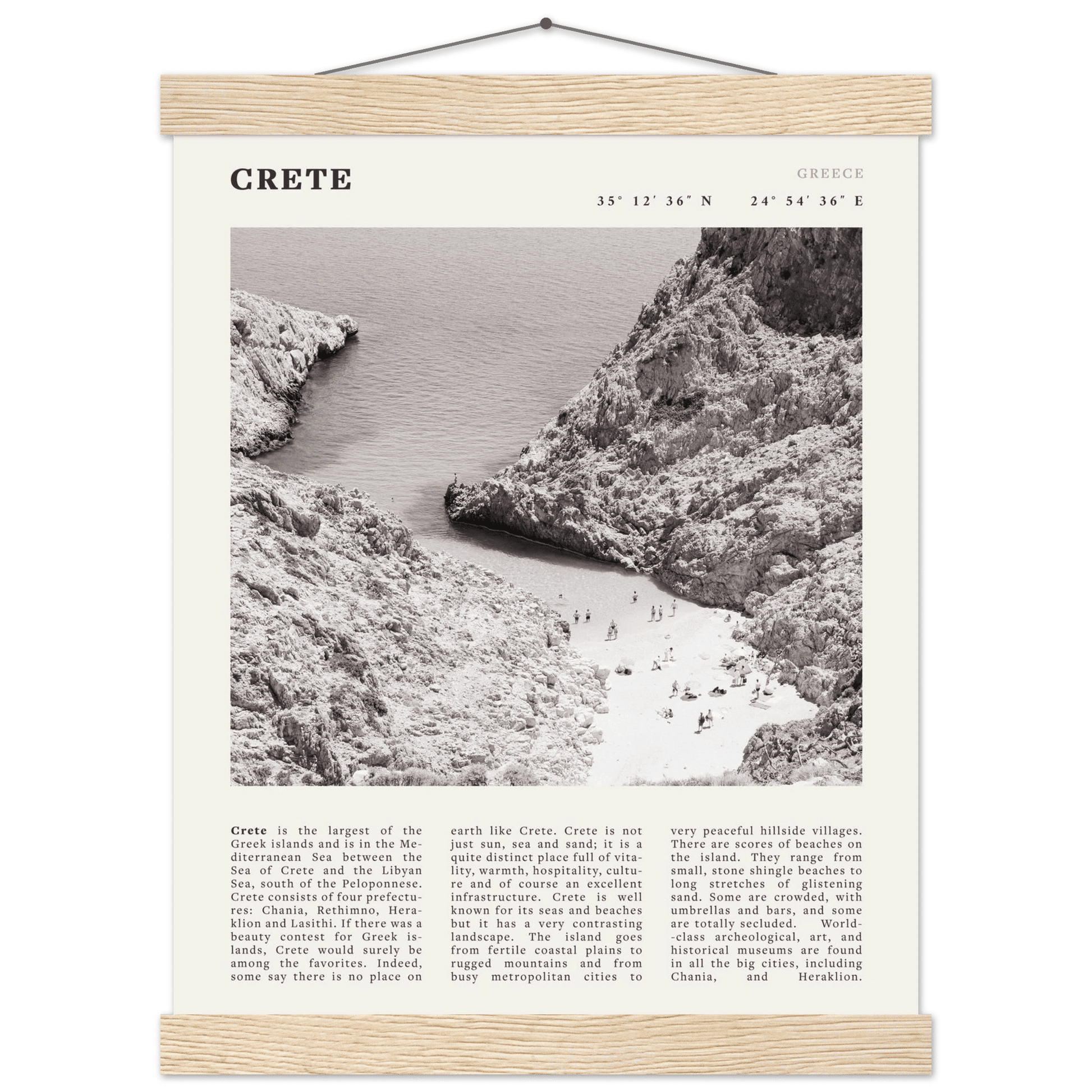 Crete Poster | Black & White Greece Beach Wall Art | Mediterranean Travel Print - Evergreen Posters