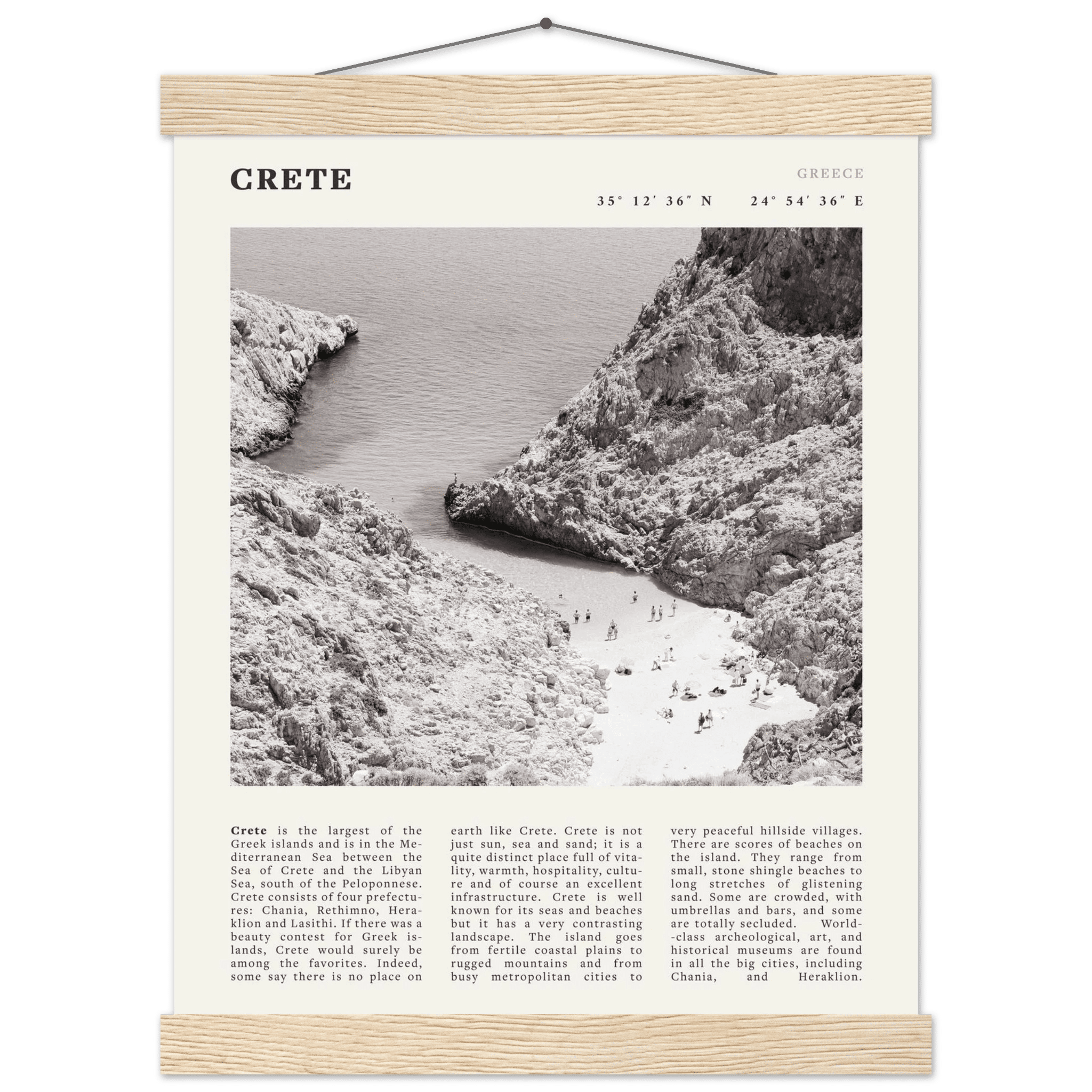 Crete Poster | Black & White Greece Beach Wall Art | Mediterranean Travel Print - Evergreen Posters