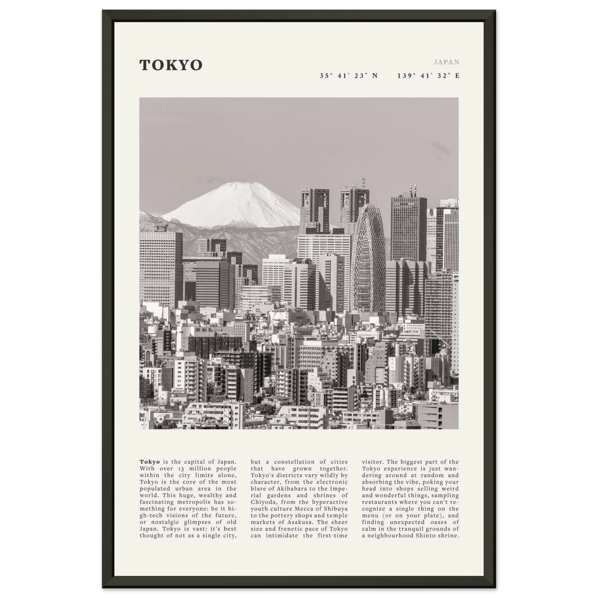 Tokyo Poster | Black & White Mount Fuji Skyline Wall Art | Japan Travel Print - Evergreen Posters