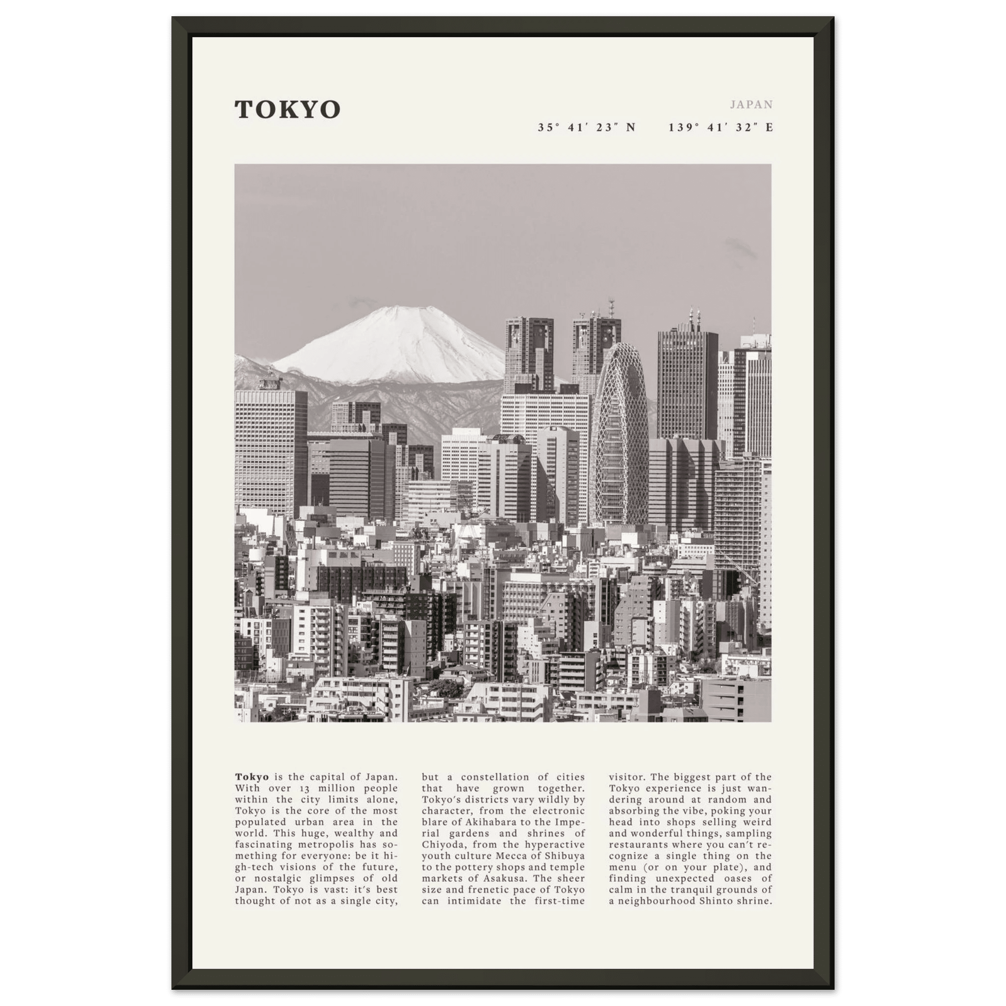 Tokyo Poster | Black & White Mount Fuji Skyline Wall Art | Japan Travel Print - Evergreen Posters