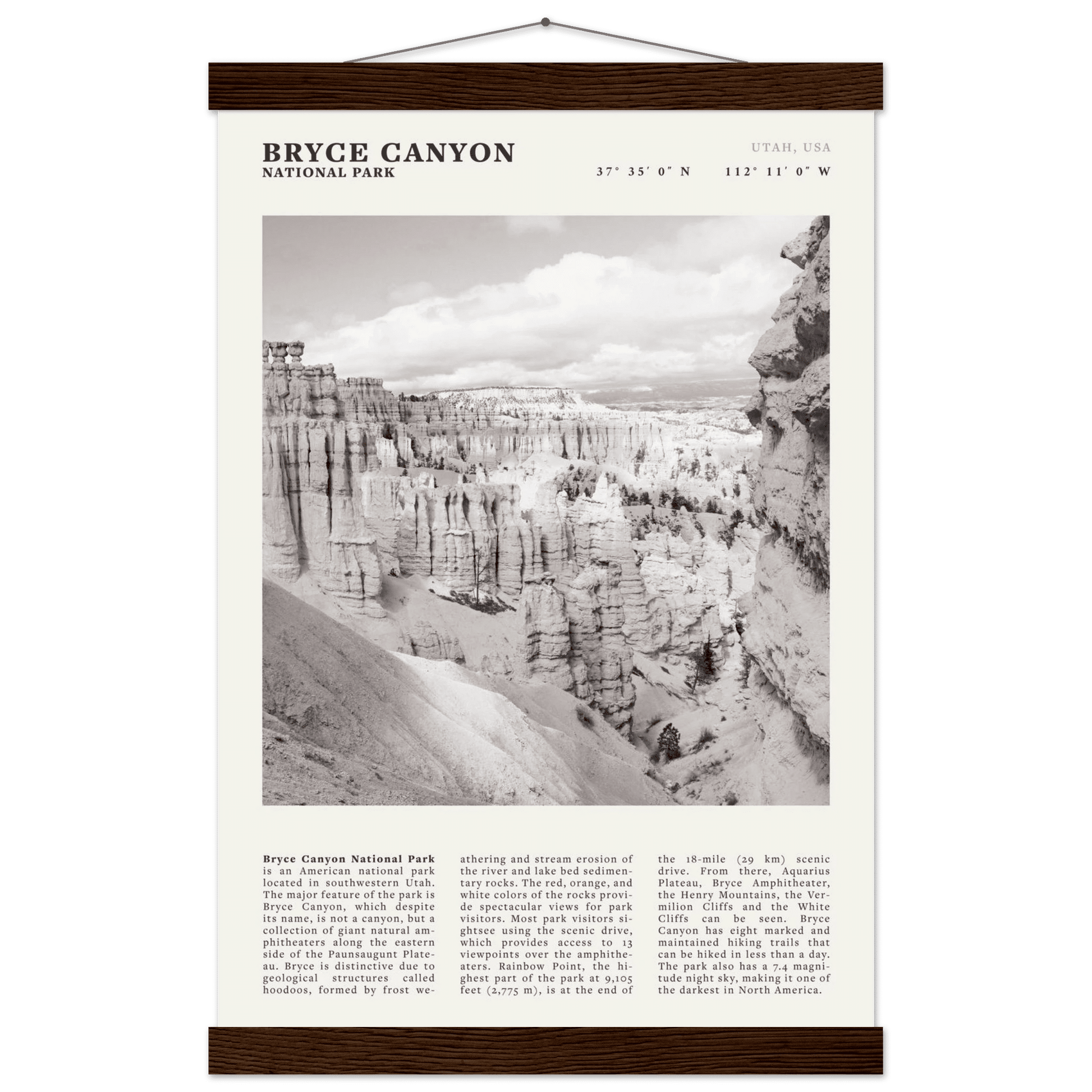 Bryce Canyon National Park Poster | Black & White Utah Hoodoos Wall Art Print - Evergreen Posters - 47