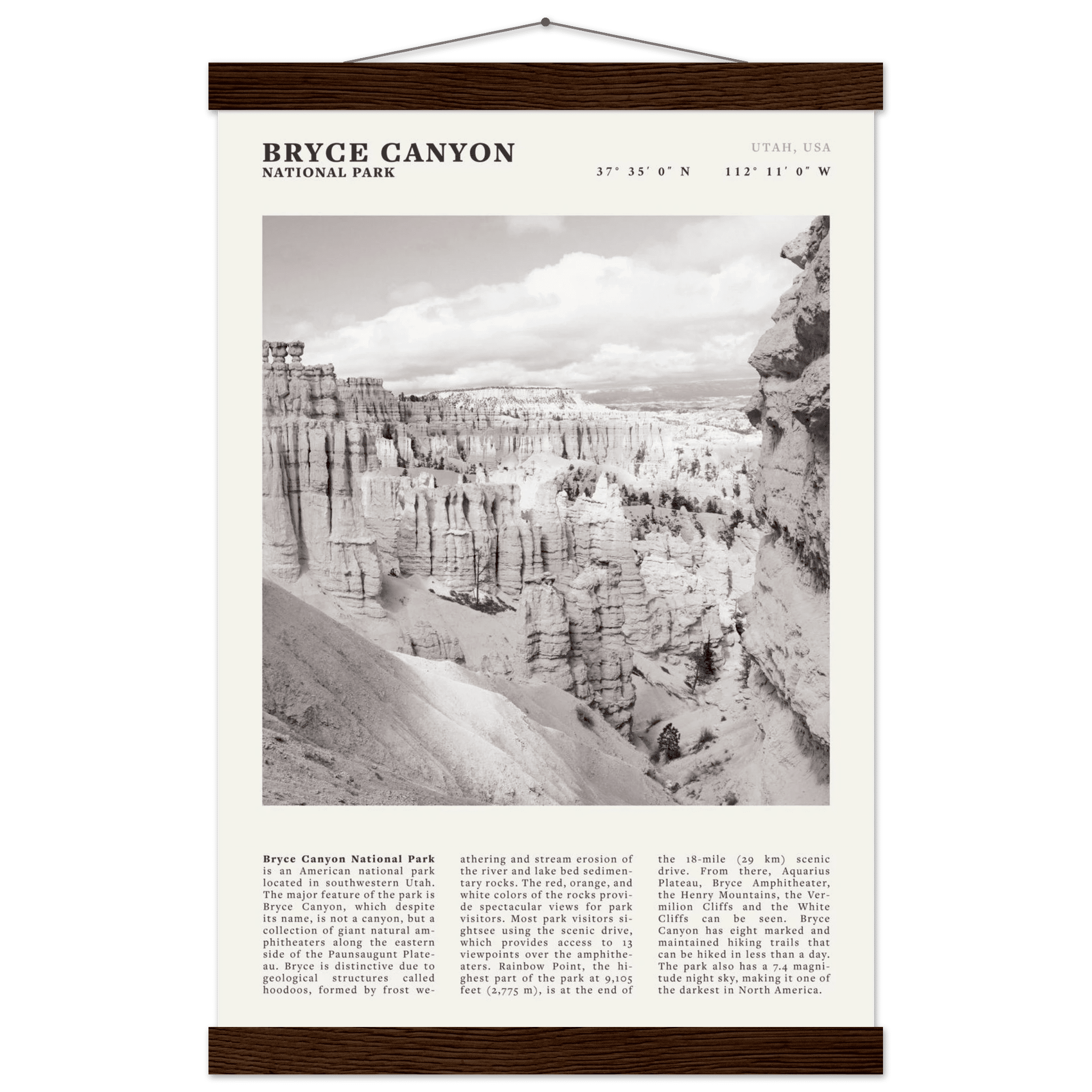Bryce Canyon National Park Poster | Black & White Utah Hoodoos Wall Art Print - Evergreen Posters - 47