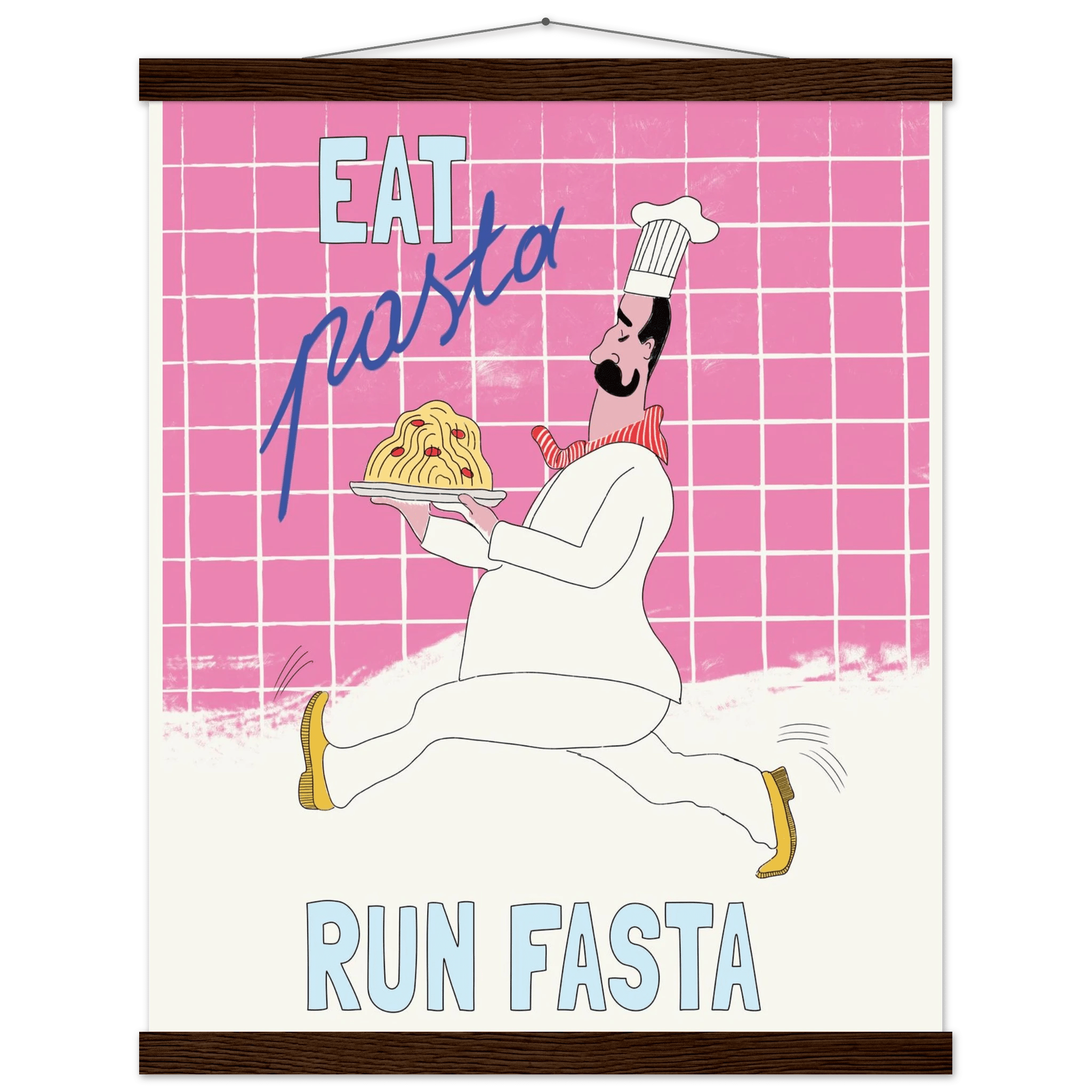 Eat Pasta Run Fasta Poster – Playful Kitchen Wall Art Print (Pink Edition) - Evergreen Posters