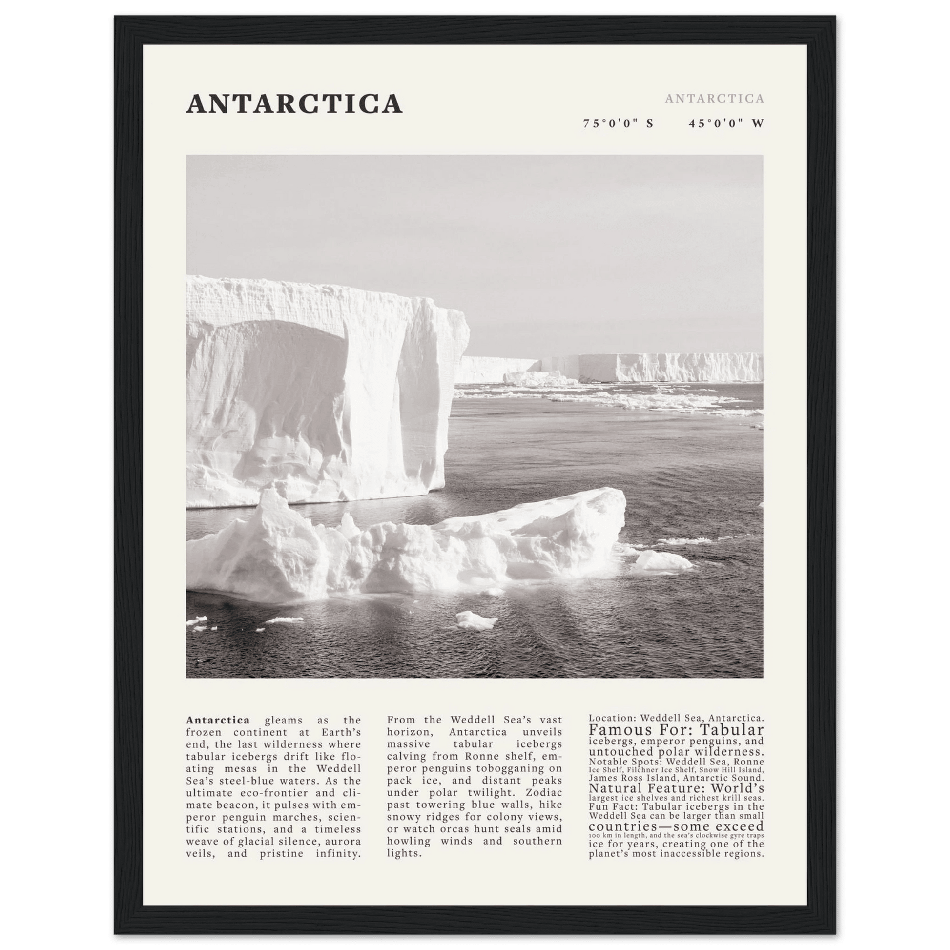 Antarctica Poster Black and White – Vintage Weddell Sea Iceberg Print (Digital & Printed Options) - Evergreen Posters