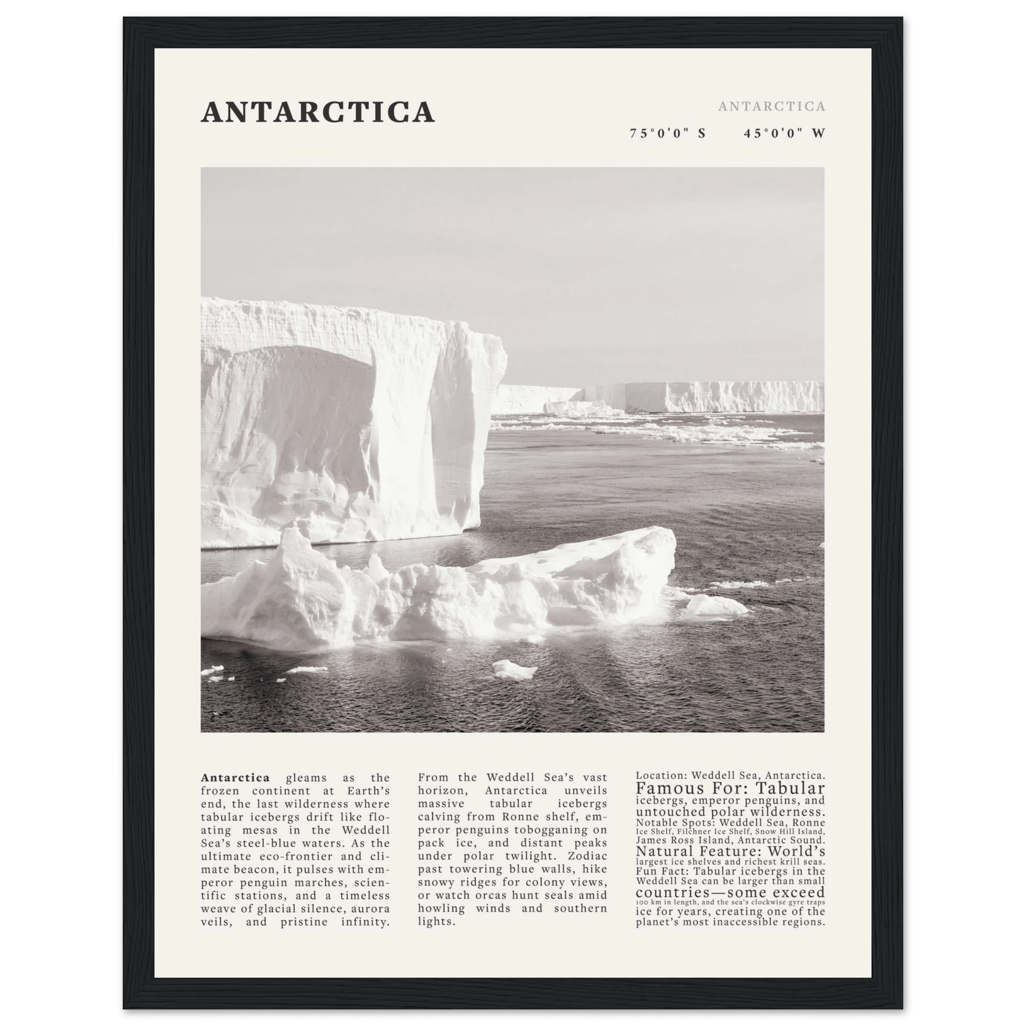 Antarctica Poster Black and White – Vintage Weddell Sea Iceberg Print (Digital & Printed Options) - Evergreen Posters