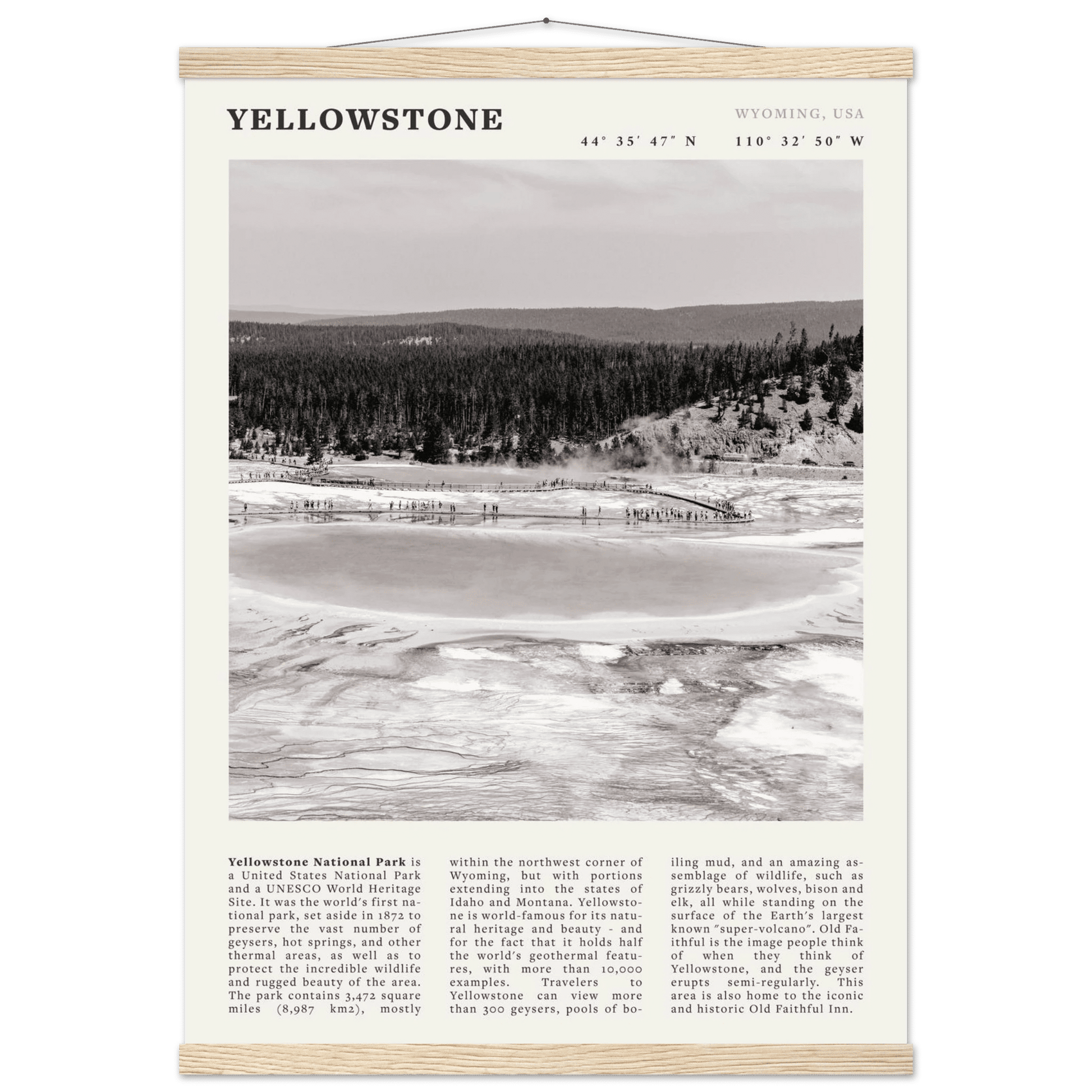 Yellowstone Poster | Black & White Grand Prismatic Spring Wall Art | WY Print - Evergreen Posters