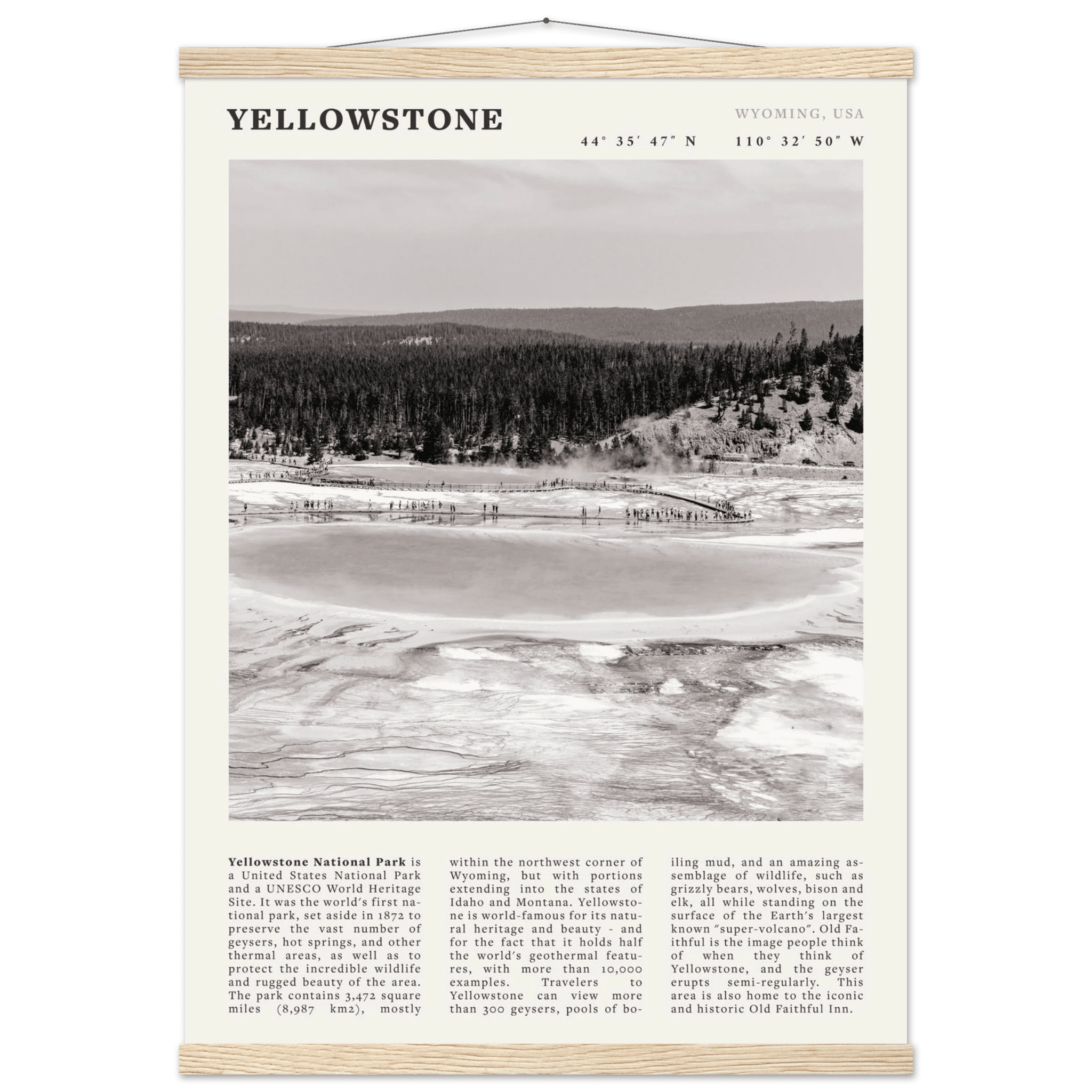 Yellowstone Poster | Black & White Grand Prismatic Spring Wall Art | WY Print - Evergreen Posters