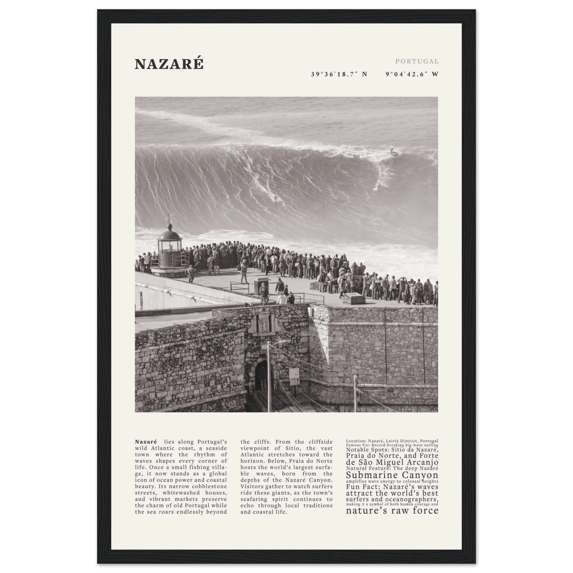 Nazaré Portugal Poster Black and White – Vintage Big Waves Surf Print (Digital & Printed Options) - Evergreen Posters
