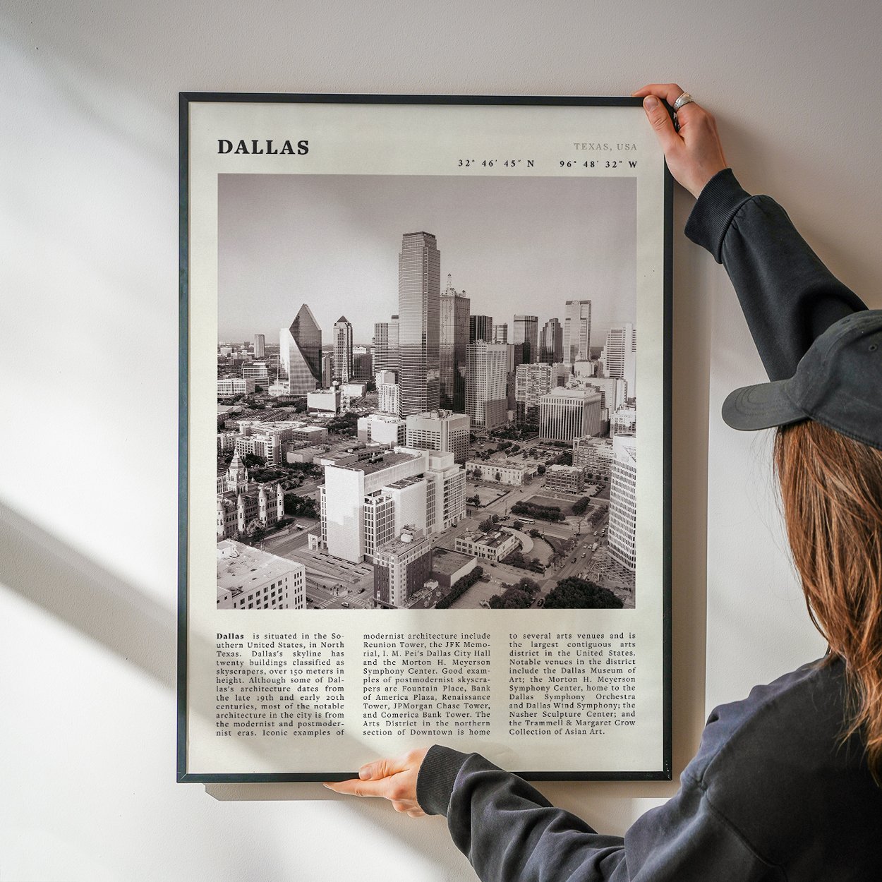 Dallas Poster | Black & White Texas Skyline Wall Art | City Travel Print Decor - Evergreen Posters