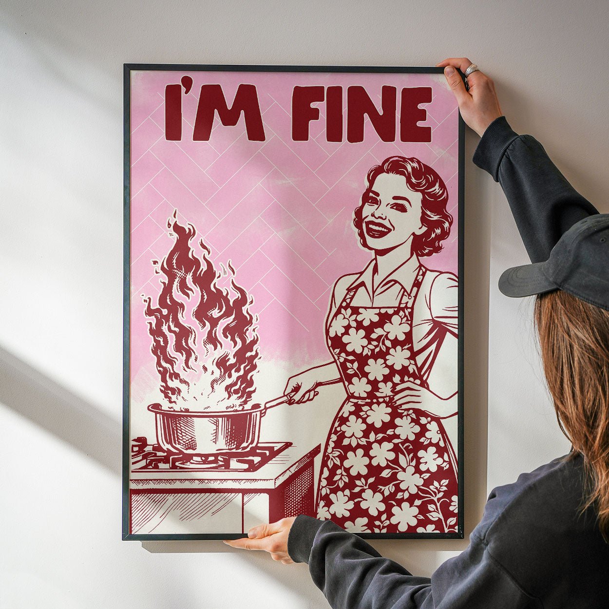I'm Fine Poster – Funny Retro Pink Kitchen Wall Art Print (Digital & Printed Options) - Evergreen Posters