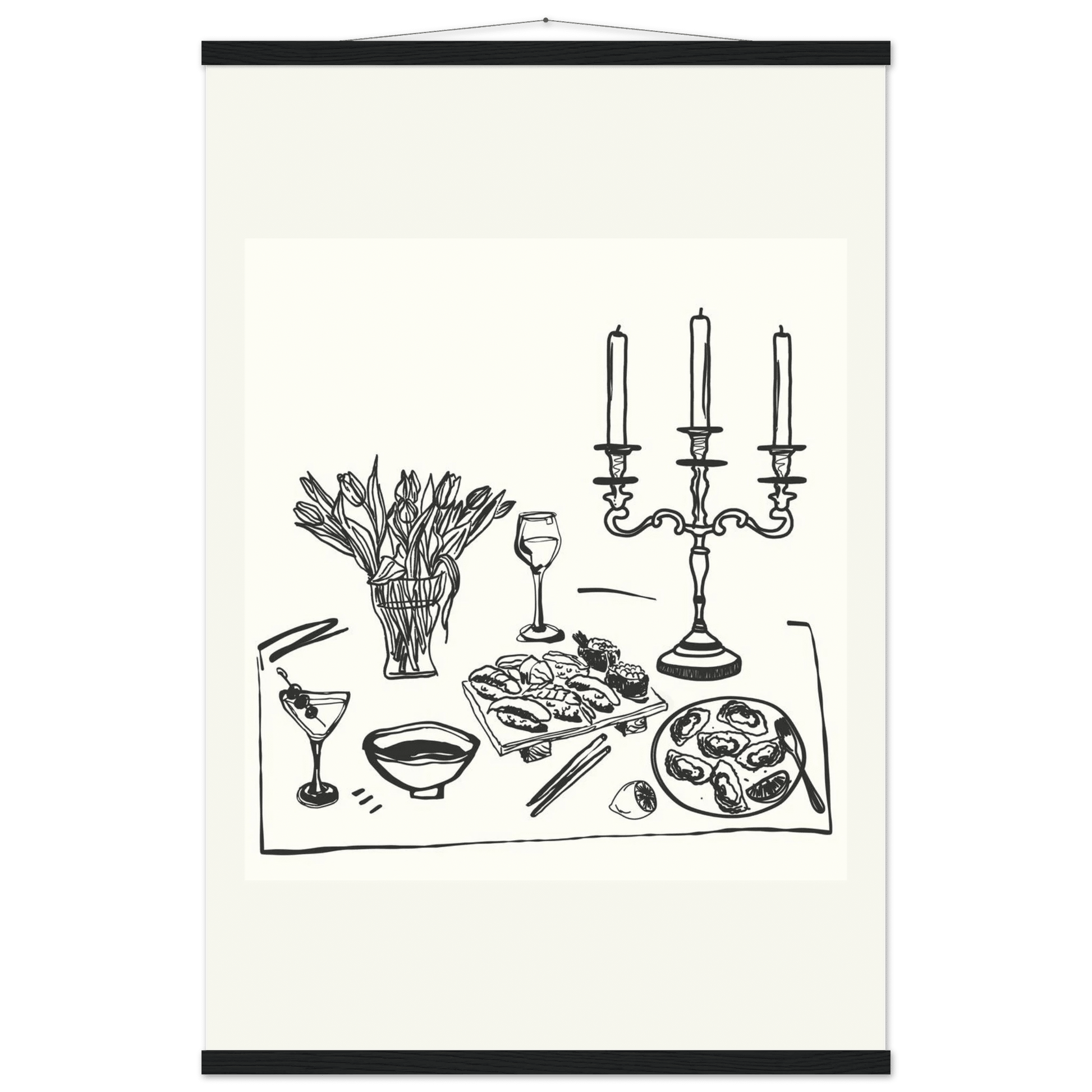 Fine Dining Table Print | Black Line Art Kitchen Wall Art | Elegant Dining Room Poster - Evergreen Posters