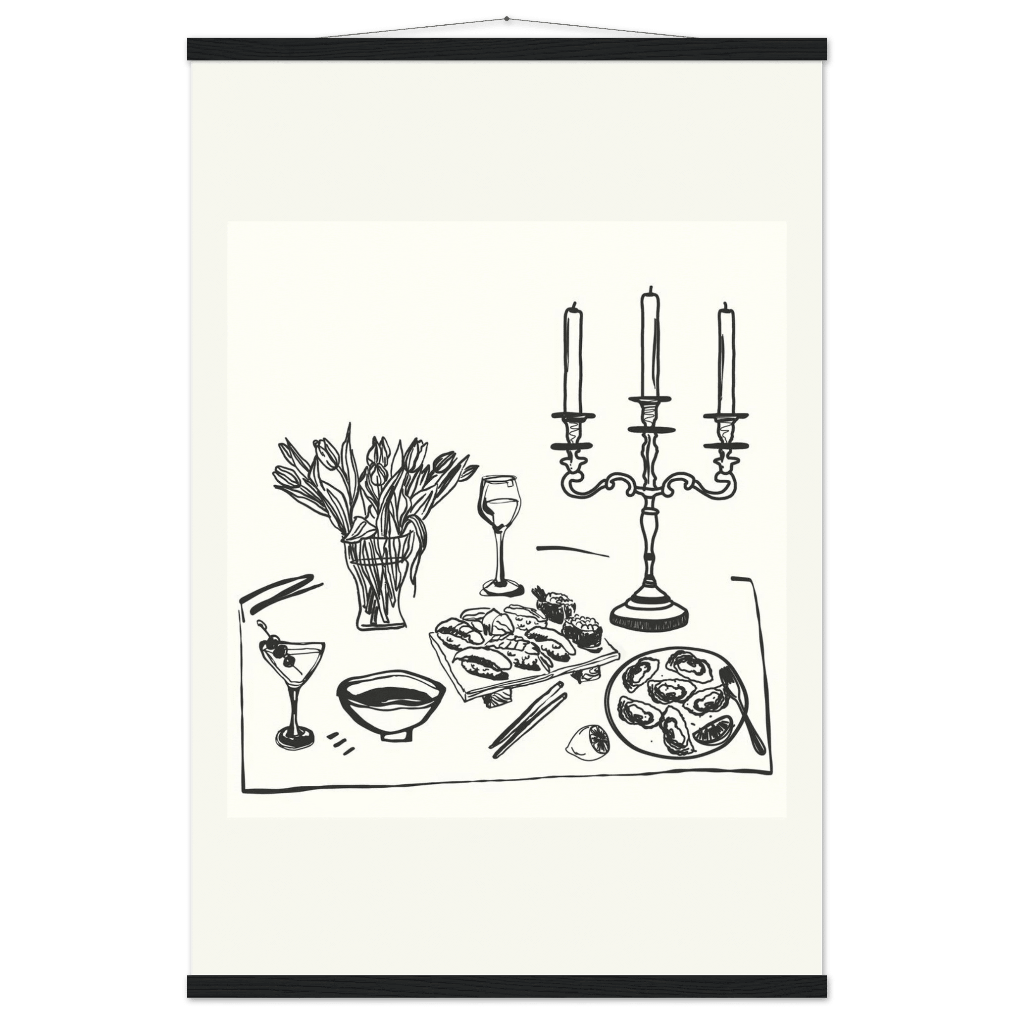Fine Dining Table Print | Black Line Art Kitchen Wall Art | Elegant Dining Room Poster - Evergreen Posters