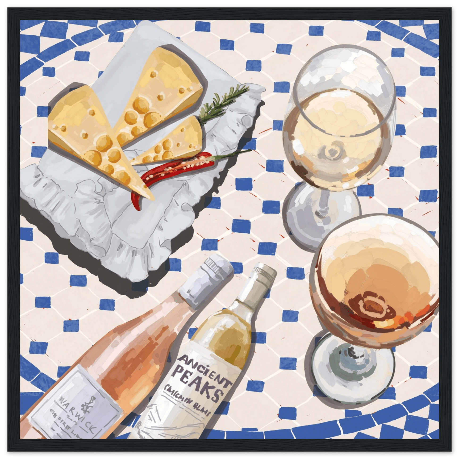 Wine & Cheese Poster | Food Wall Art | Blue Tile Square Kitchen Print - Evergreen Posters - 7