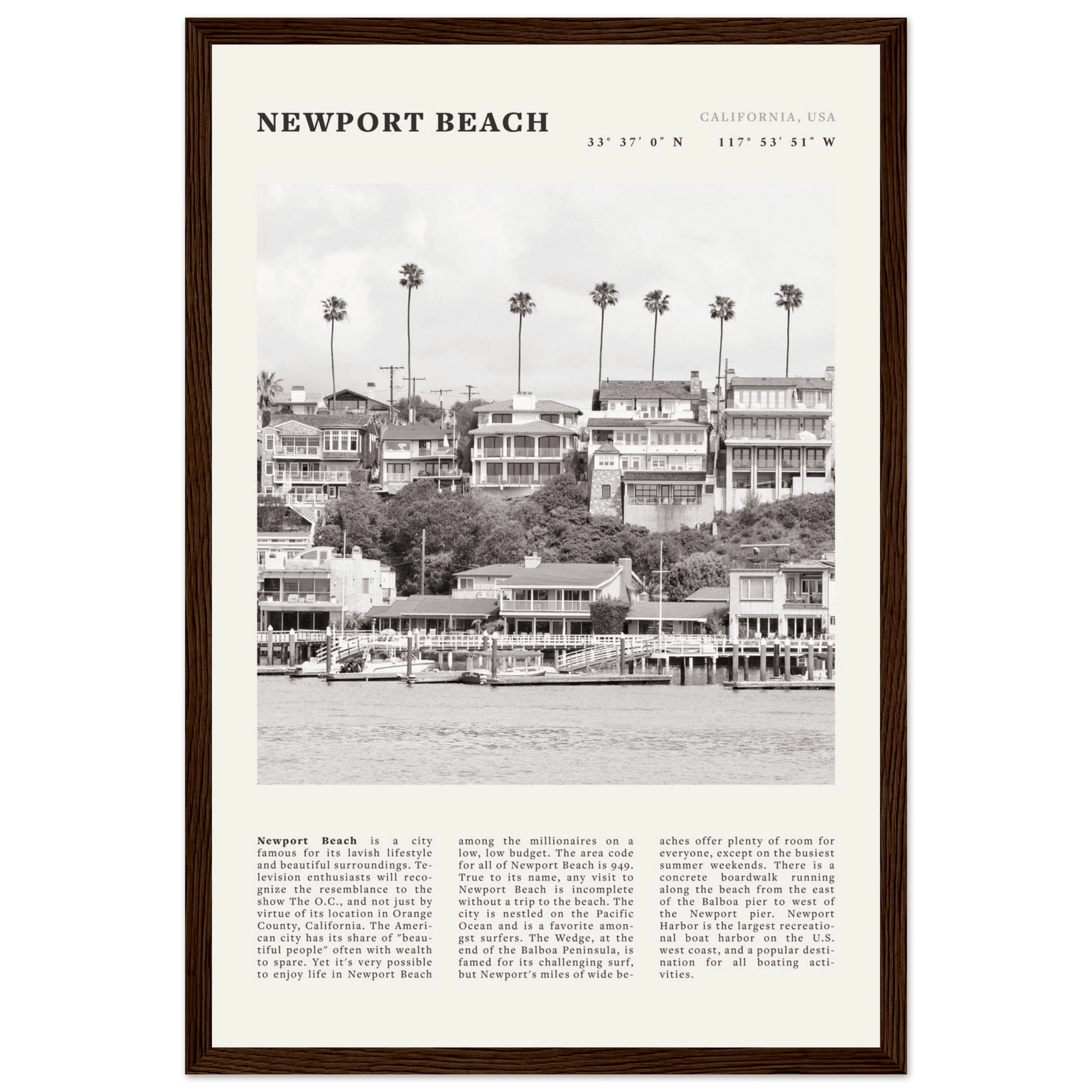 Newport Beach Poster | Black & White California Harbor Wall Art | Coastal Print - Evergreen Posters