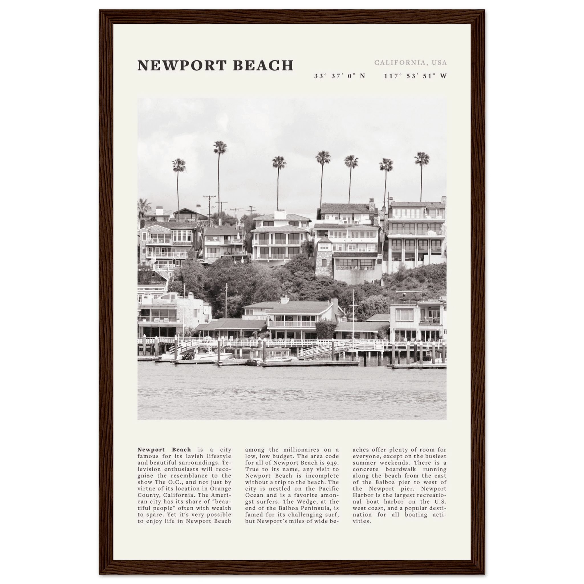 Newport Beach Poster | Black & White California Harbor Wall Art | Coastal Print - Evergreen Posters