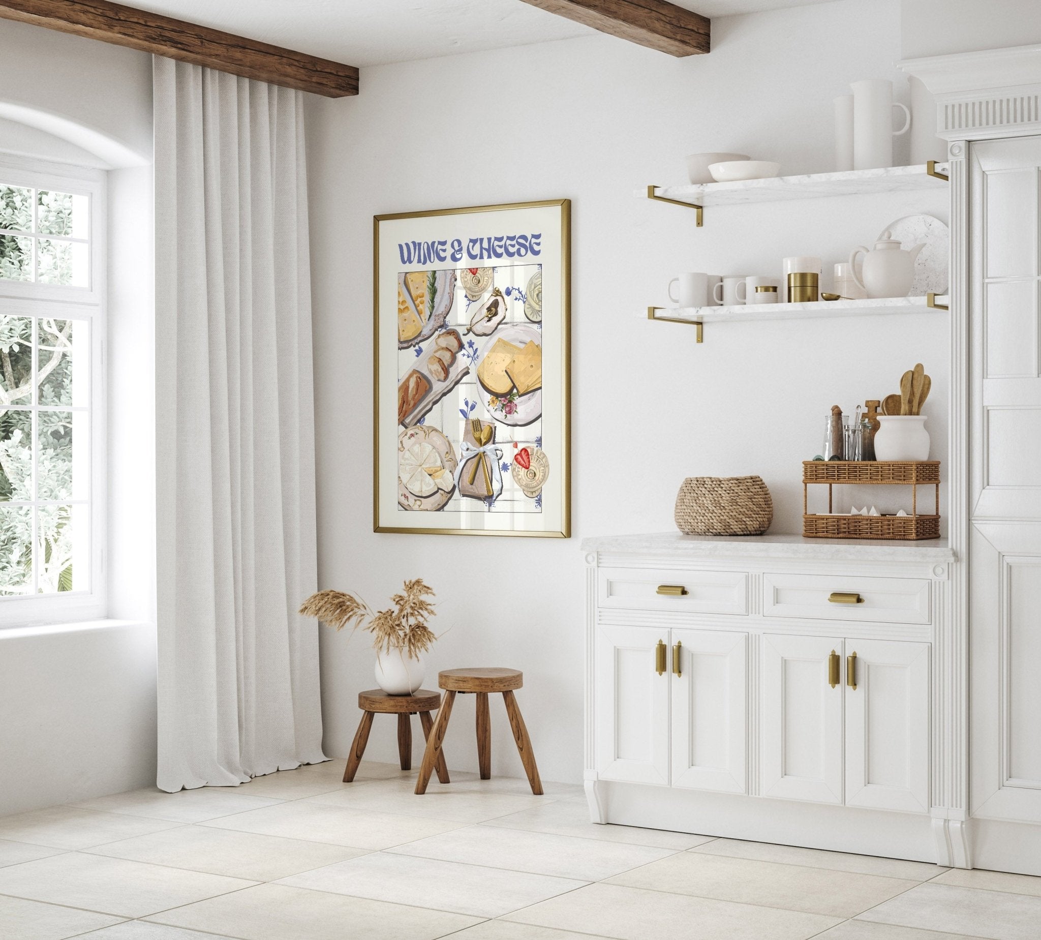 Wine & Cheese Poster – Elegant Kitchen & Dining Wall Art Print (Digital & Printed Options) - Evergreen Posters