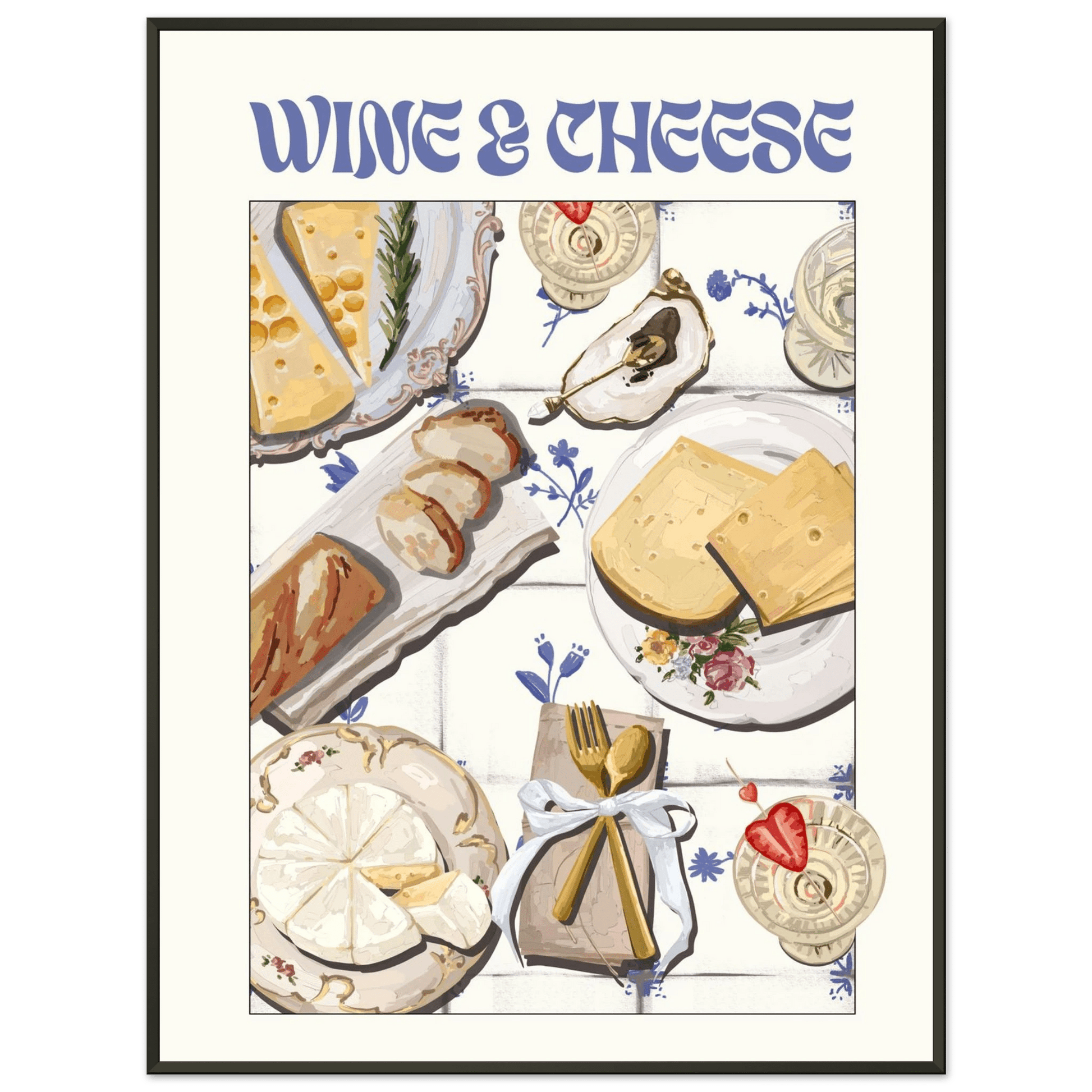 Wine & Cheese Poster – Elegant Kitchen & Dining Wall Art Print (Digital & Printed Options) - Evergreen Posters