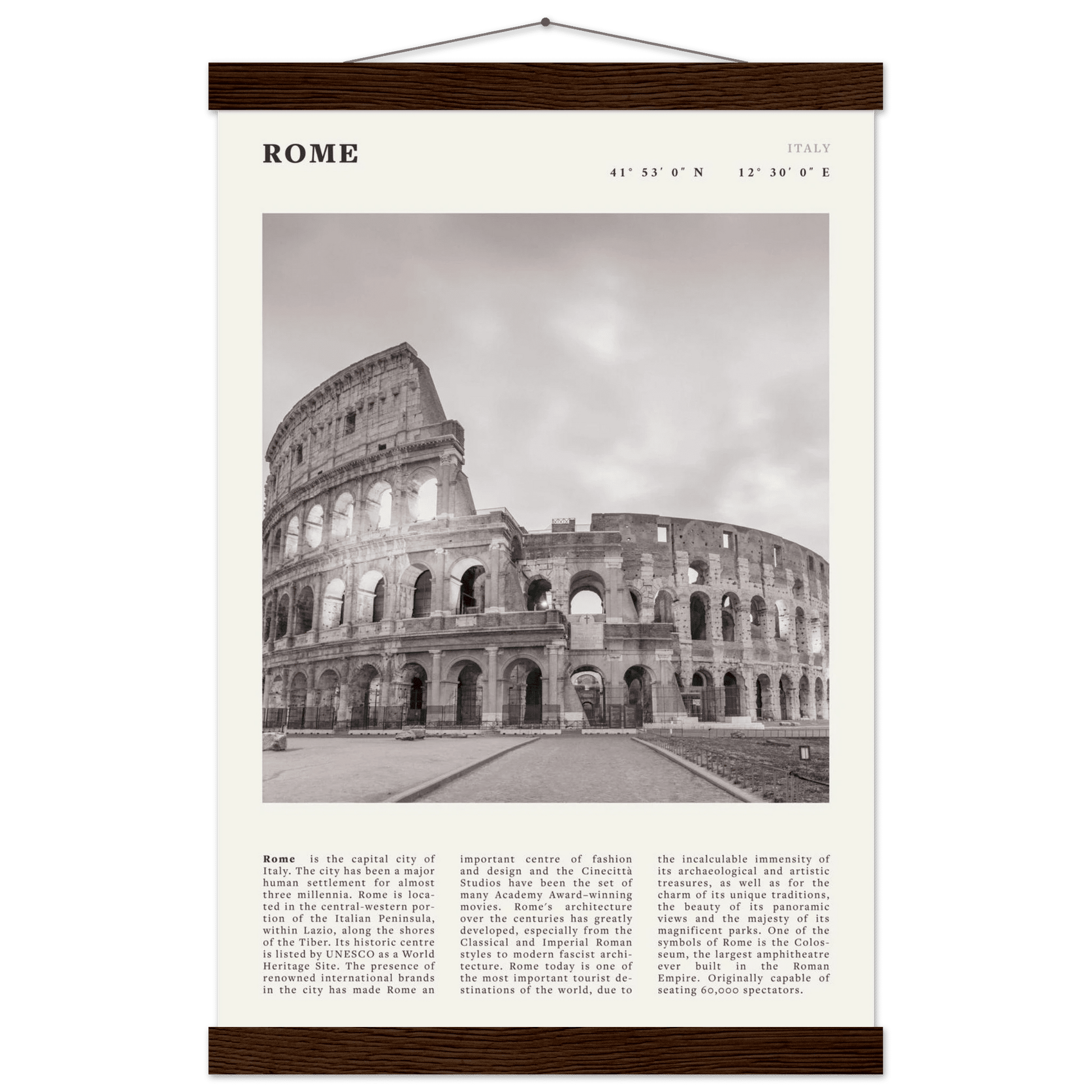 Rome Poster | Black & White Colosseum Wall Art | Italy Travel Print | Roman Decor - Evergreen Posters