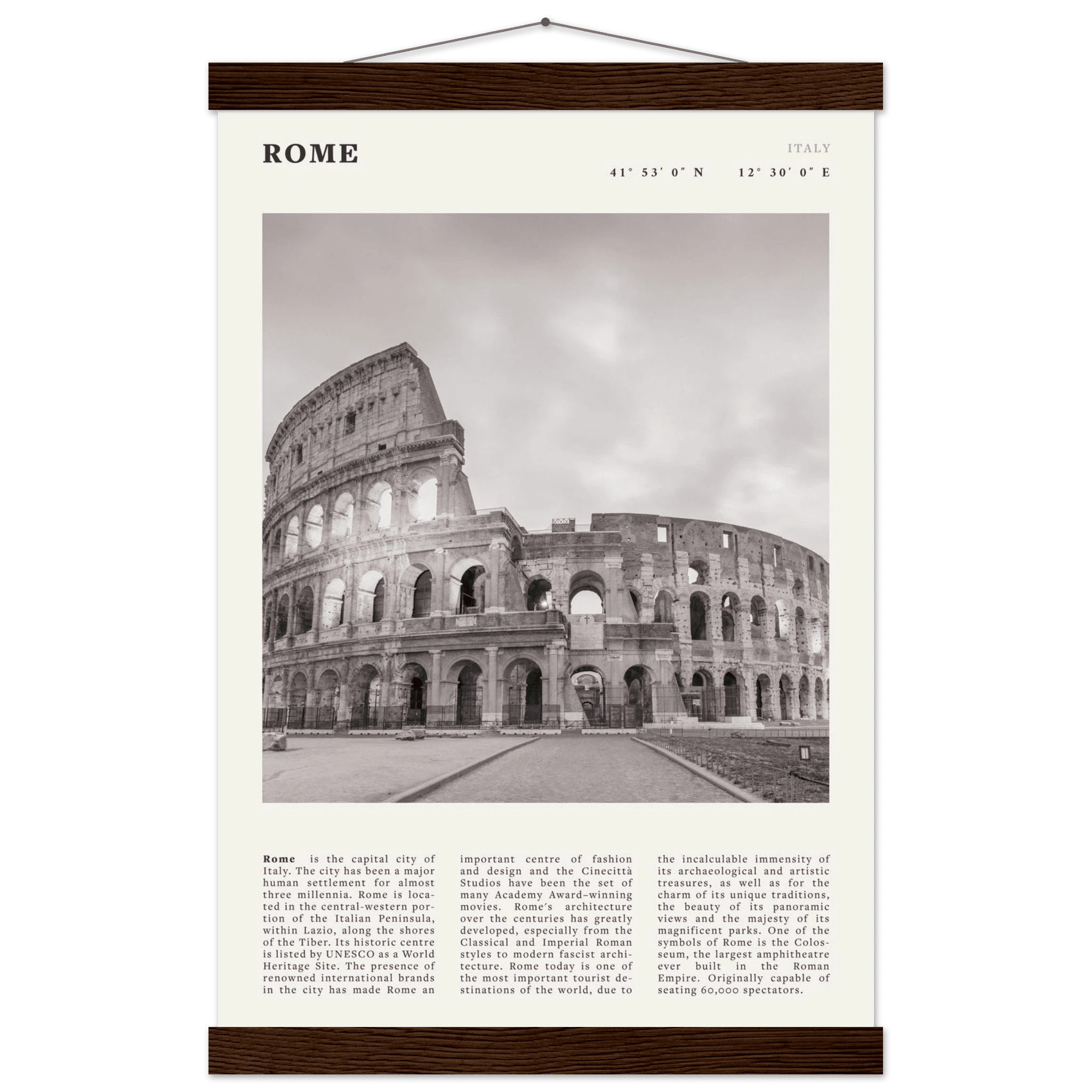 Rome Poster | Black & White Colosseum Wall Art | Italy Travel Print | Roman Decor - Evergreen Posters