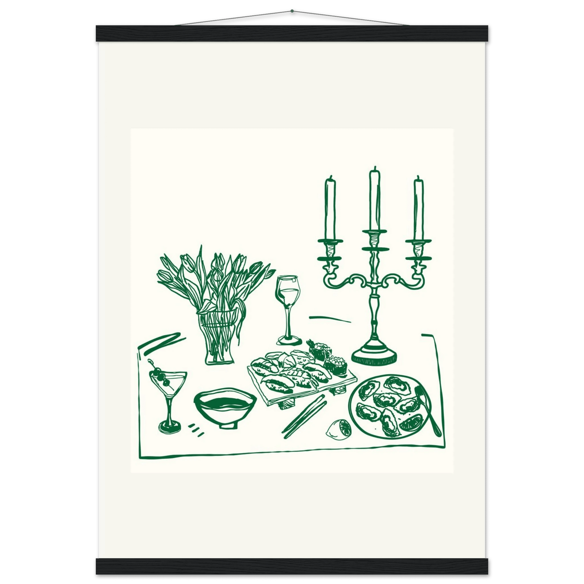 Fine Dining Table Print | Green Line Art Kitchen Wall Art | Elegant Dining Room Poster - Evergreen Posters