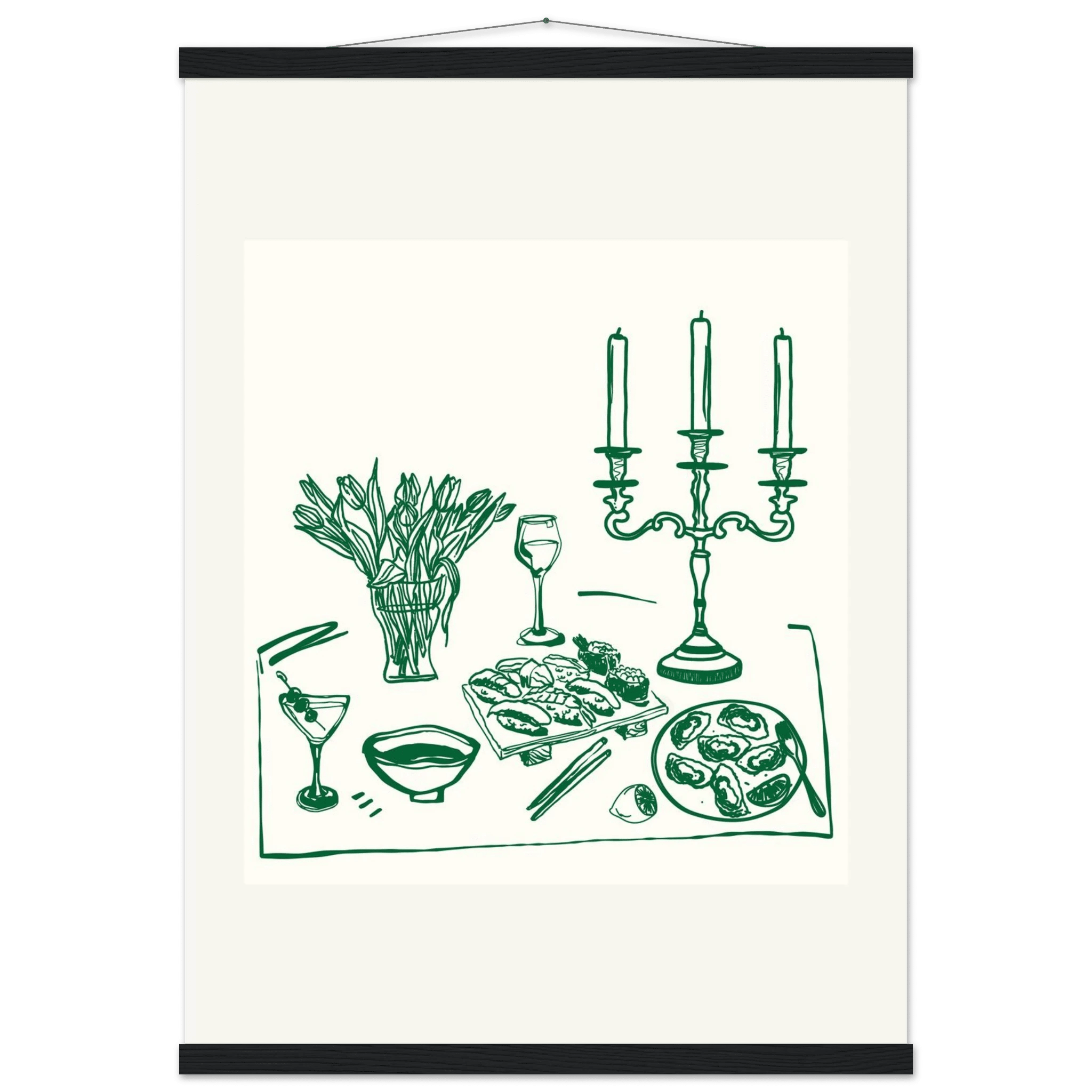 Fine Dining Table Print | Green Line Art Kitchen Wall Art | Elegant Dining Room Poster - Evergreen Posters