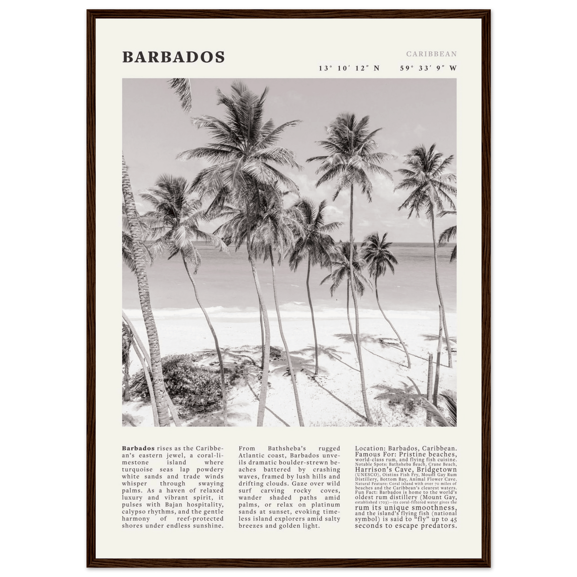 Barbados Poster Black and White – Vintage Caribbean Palm Beach Print (Digital & Printed Options) - Evergreen Posters