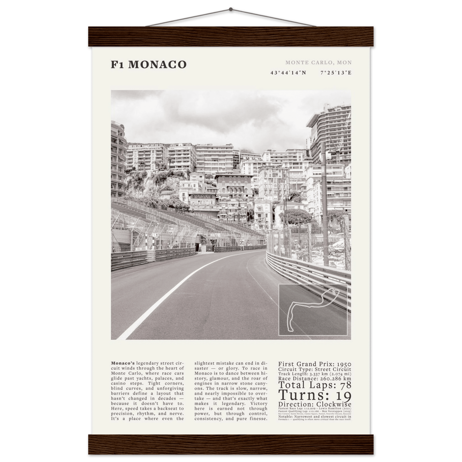 F1 Monaco Poster Black and White – Vintage Monte Carlo Street Circuit Print (Digital & Printed Options) - Evergreen Posters