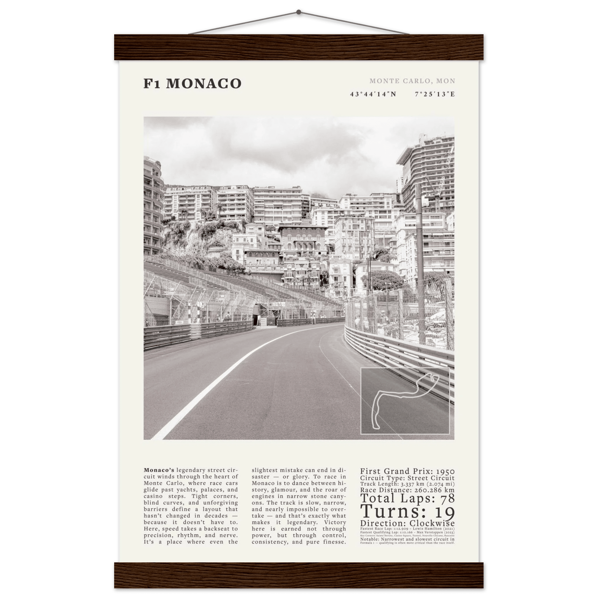 F1 Monaco Poster Black and White – Vintage Monte Carlo Street Circuit Print (Digital & Printed Options) - Evergreen Posters