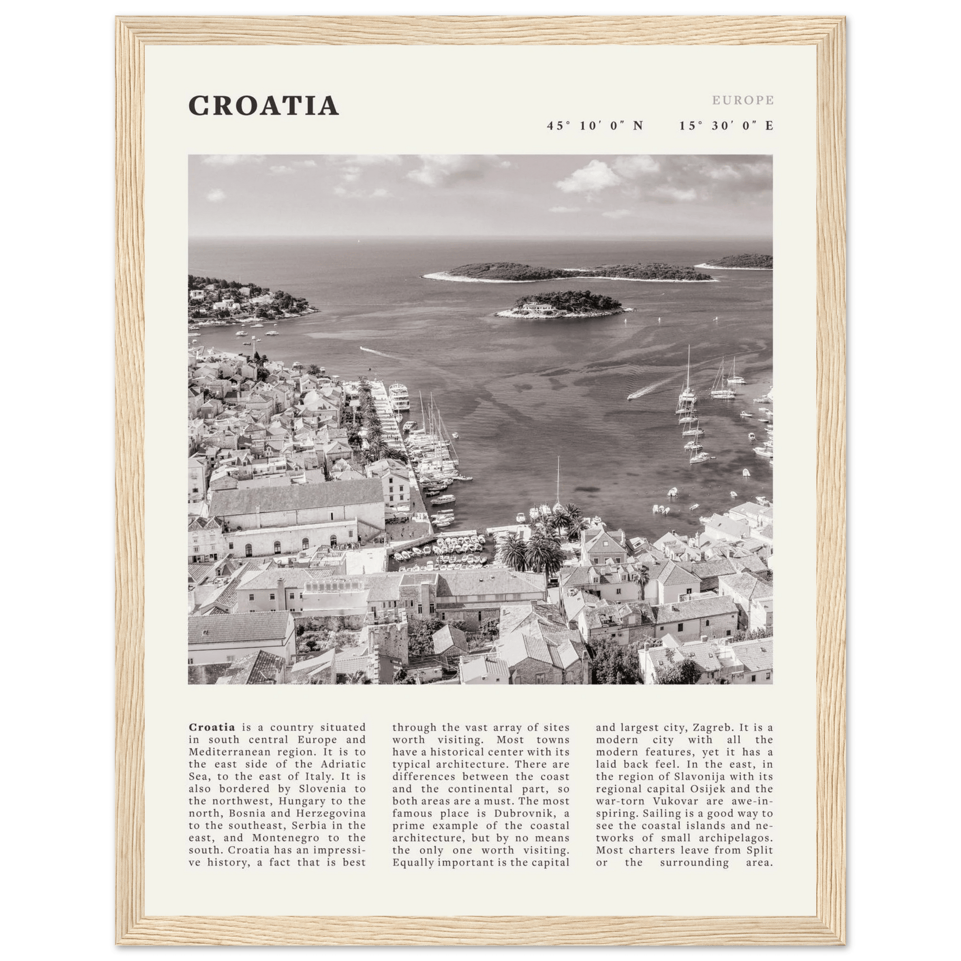 Croatia Poster | Black & White Hvar Island Wall Art | Adriatic Travel Print Decor - Evergreen Posters