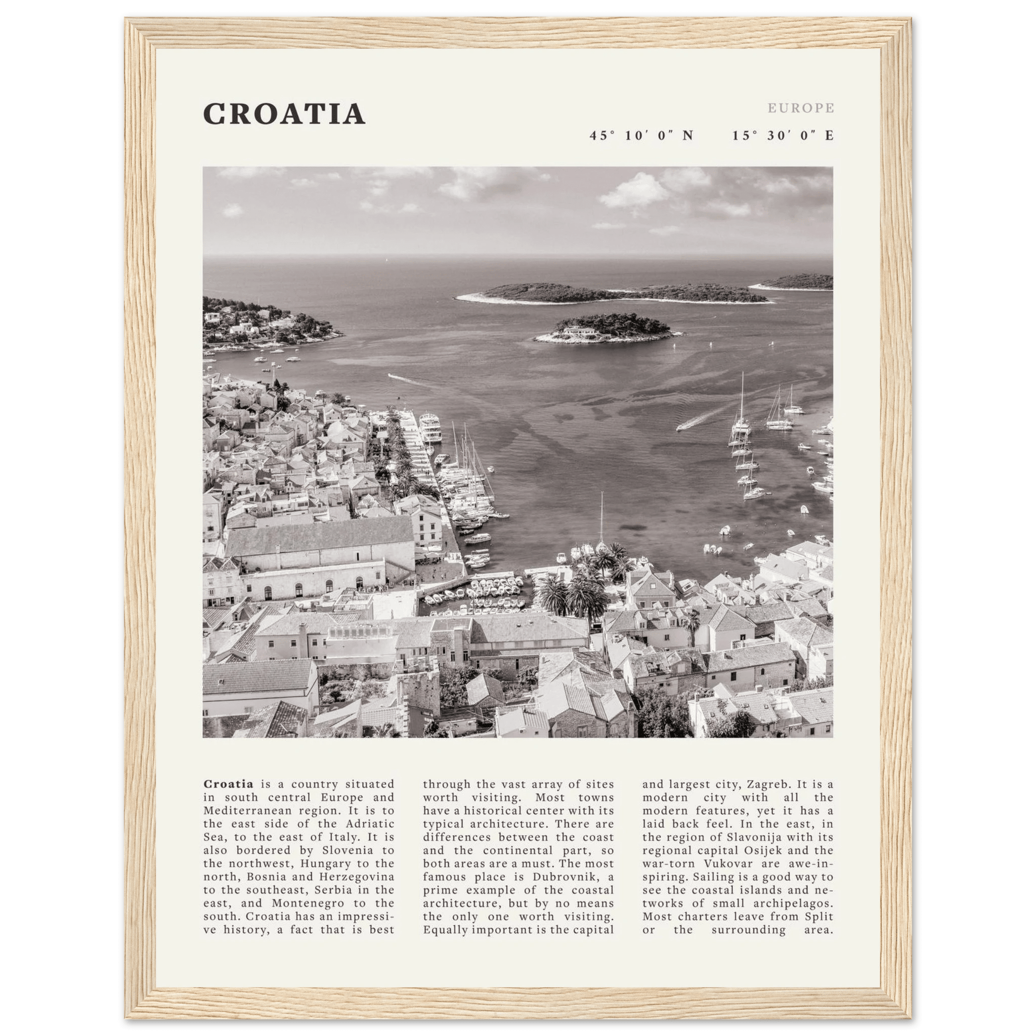 Croatia Poster | Black & White Hvar Island Wall Art | Adriatic Travel Print Decor - Evergreen Posters