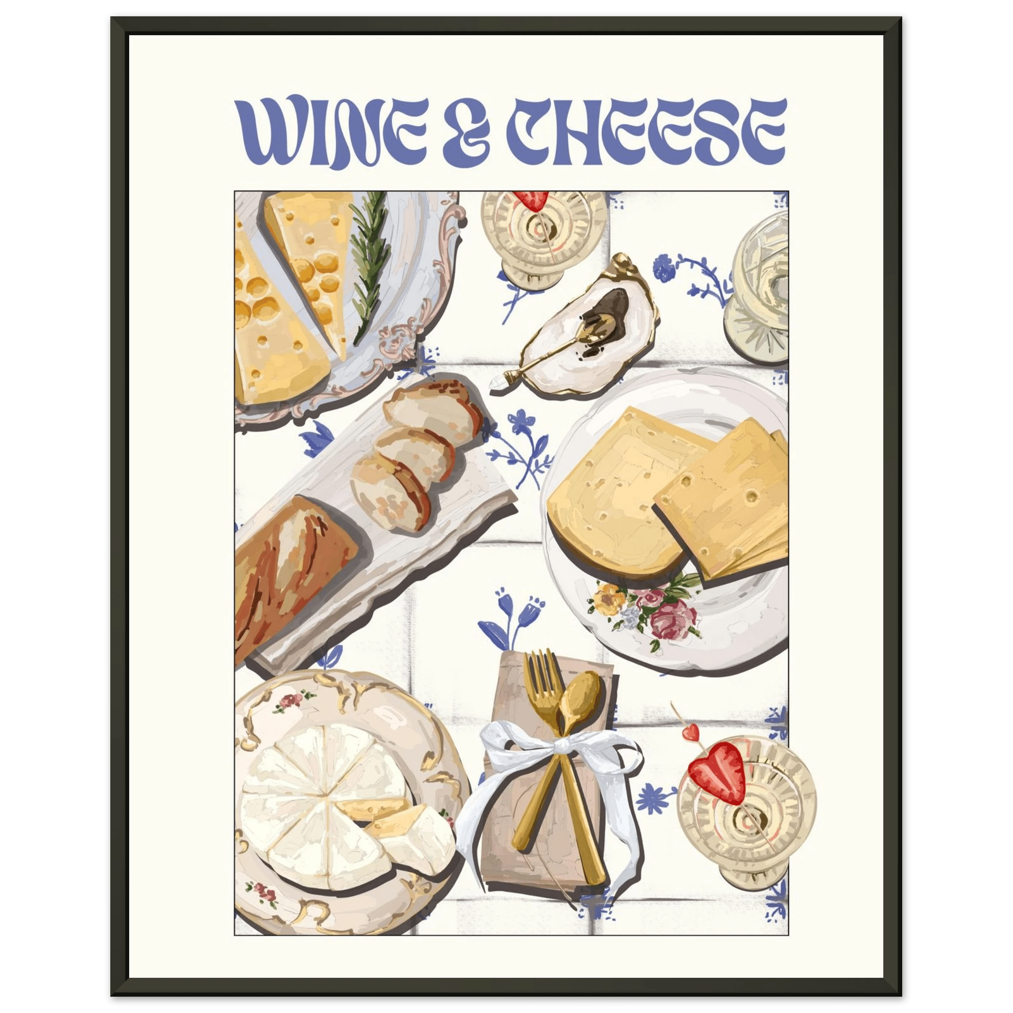 Wine & Cheese Poster – Elegant Kitchen & Dining Wall Art Print (Digital & Printed Options) - Evergreen Posters