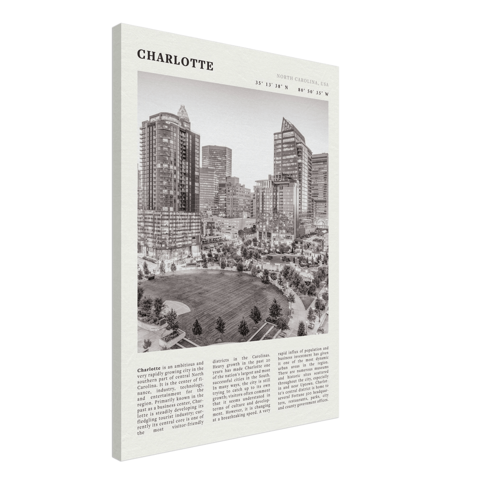 Charlotte Poster | Black & White North Carolina Skyline Wall Art | NC Travel Print - Evergreen Posters