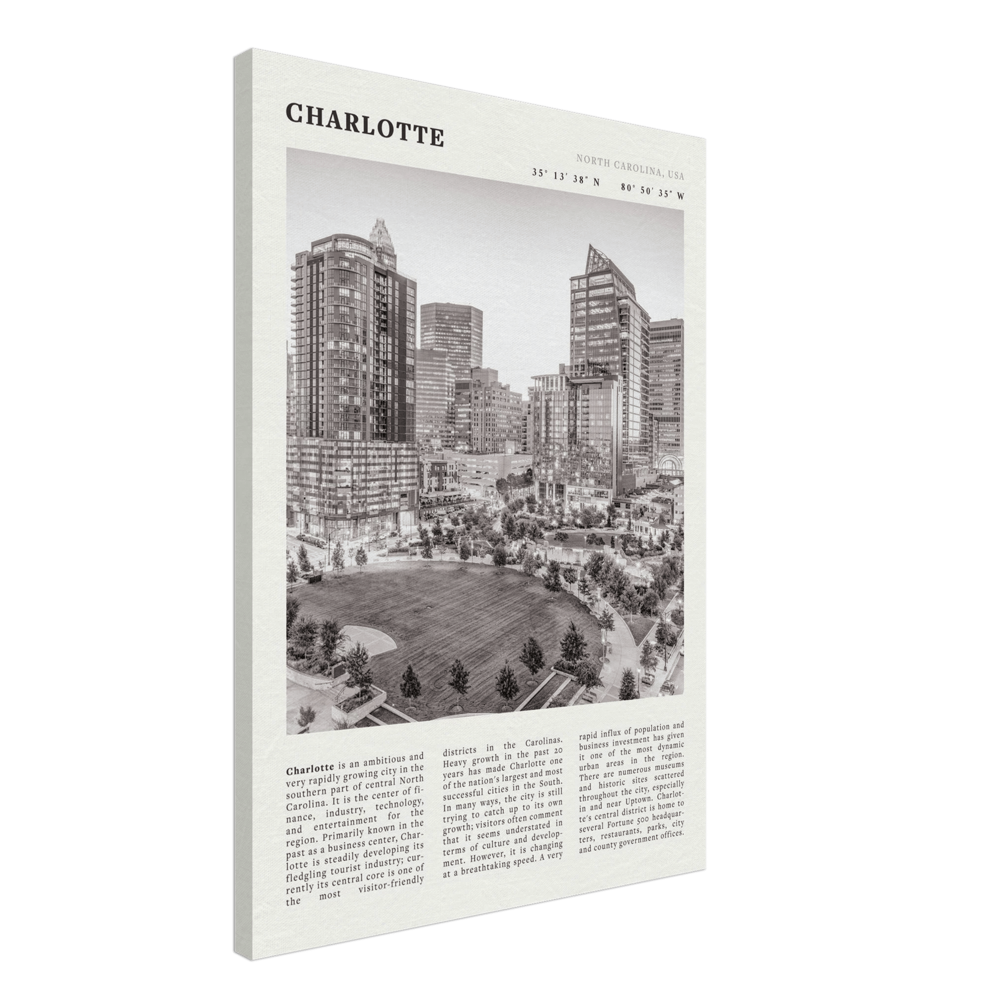 Charlotte Poster | Black & White North Carolina Skyline Wall Art | NC Travel Print - Evergreen Posters