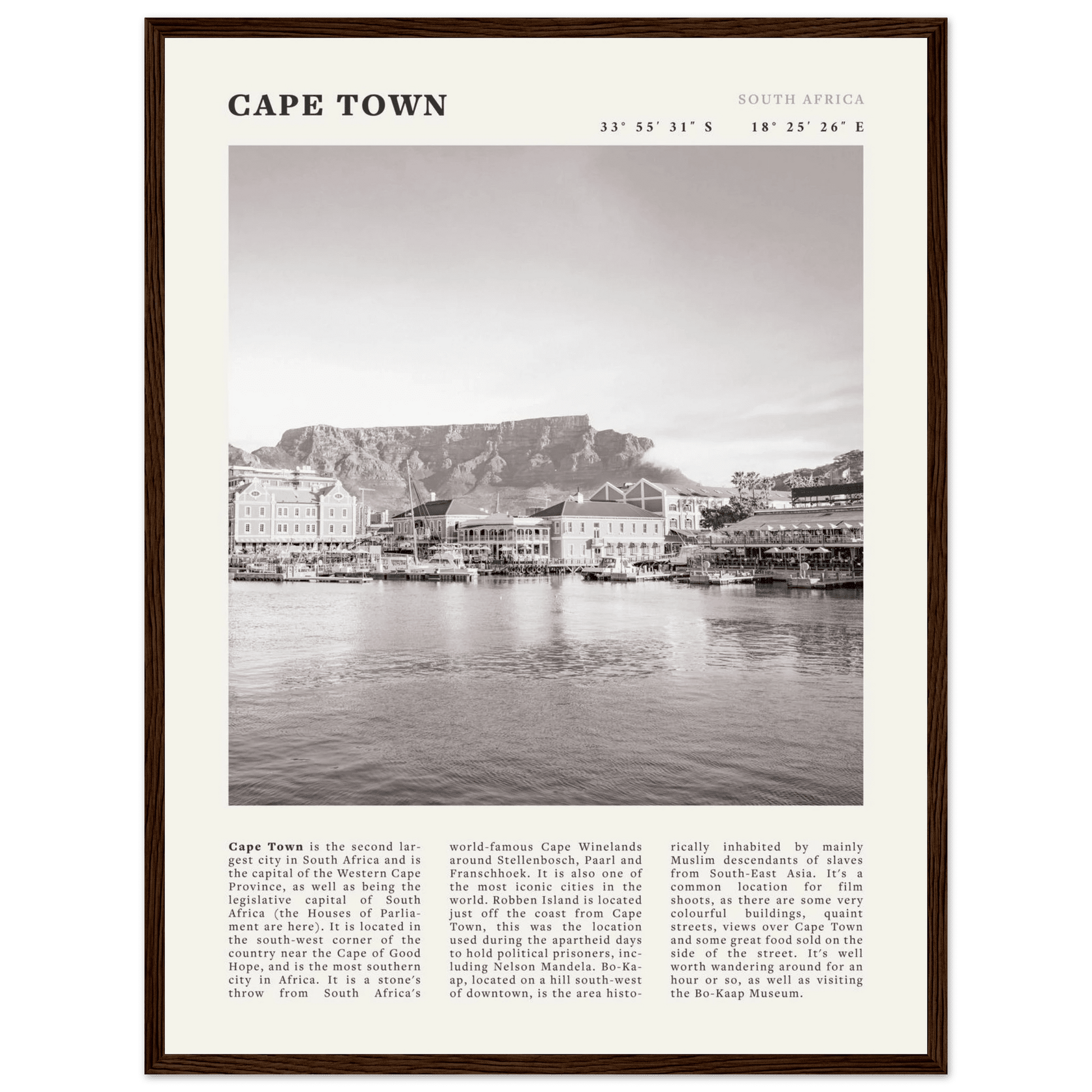 Cape Town Poster | Black & White Table Mountain Wall Art | South Africa Travel Print - Evergreen Posters