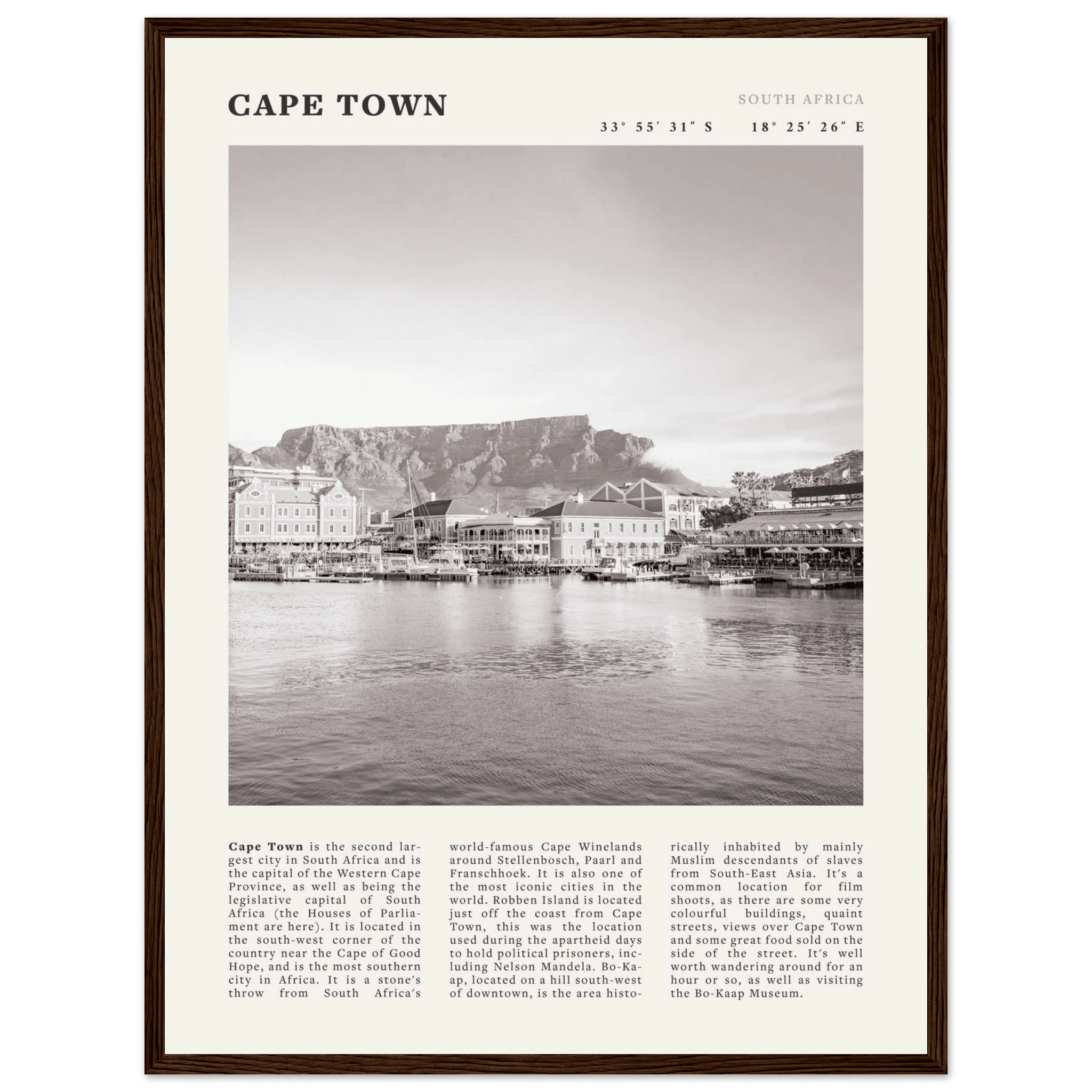 Cape Town Poster | Black & White Table Mountain Wall Art | South Africa Travel Print - Evergreen Posters