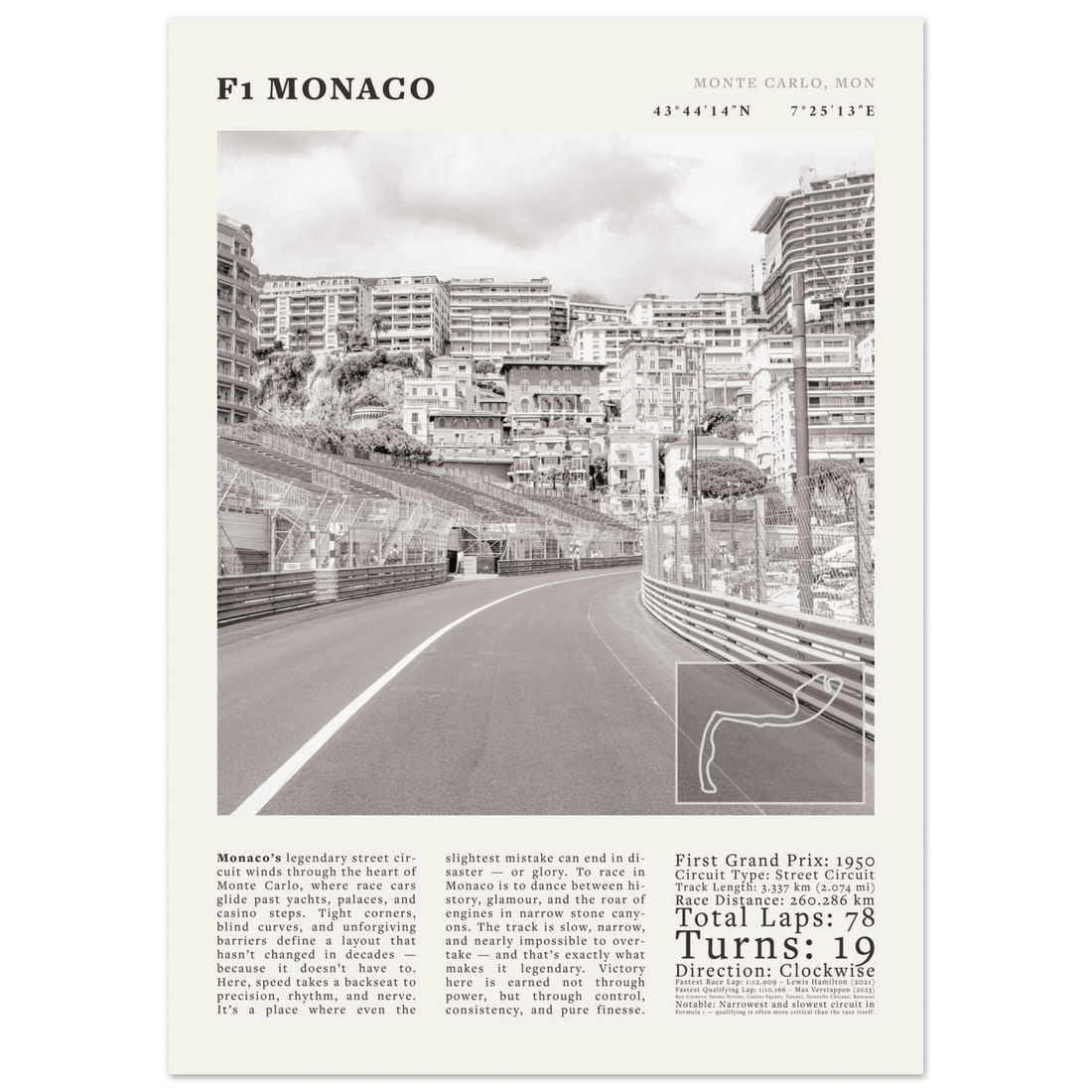 F1 Monaco Poster Black and White – Vintage Monte Carlo Street Circuit Print (Digital & Printed Options) - Evergreen Posters