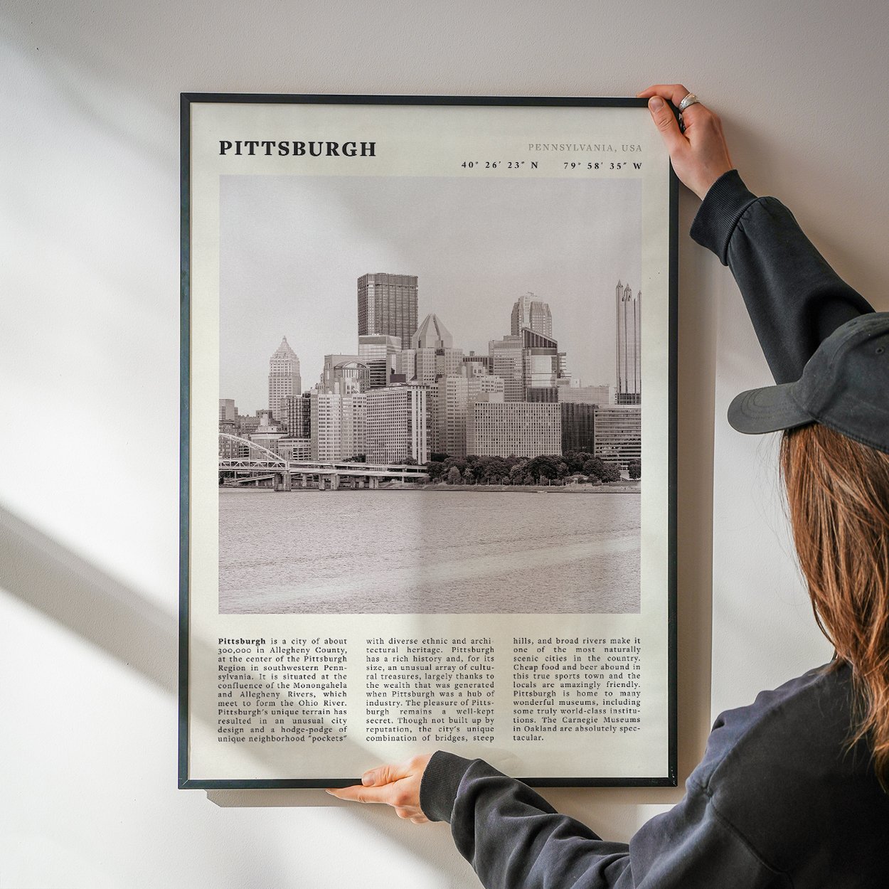 Pittsburgh Poster | Black & White Pennsylvania Skyline Wall Art | PA Travel Print - Evergreen Posters